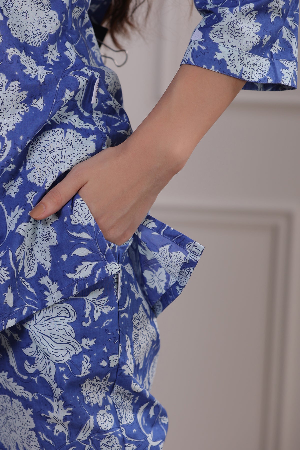 Floral Jaal On Blue Loungewear Top Set