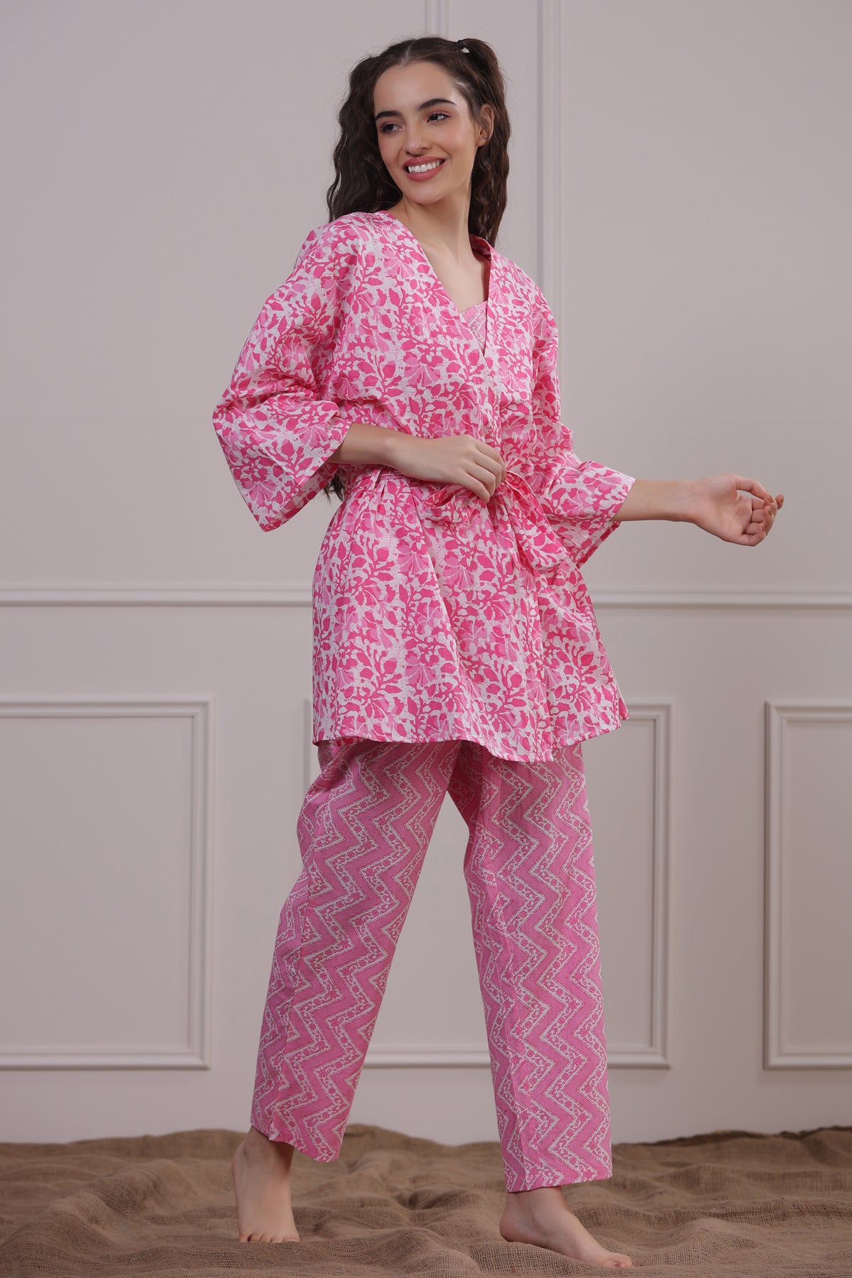 Floral Patterns on Pink Three Piece Set