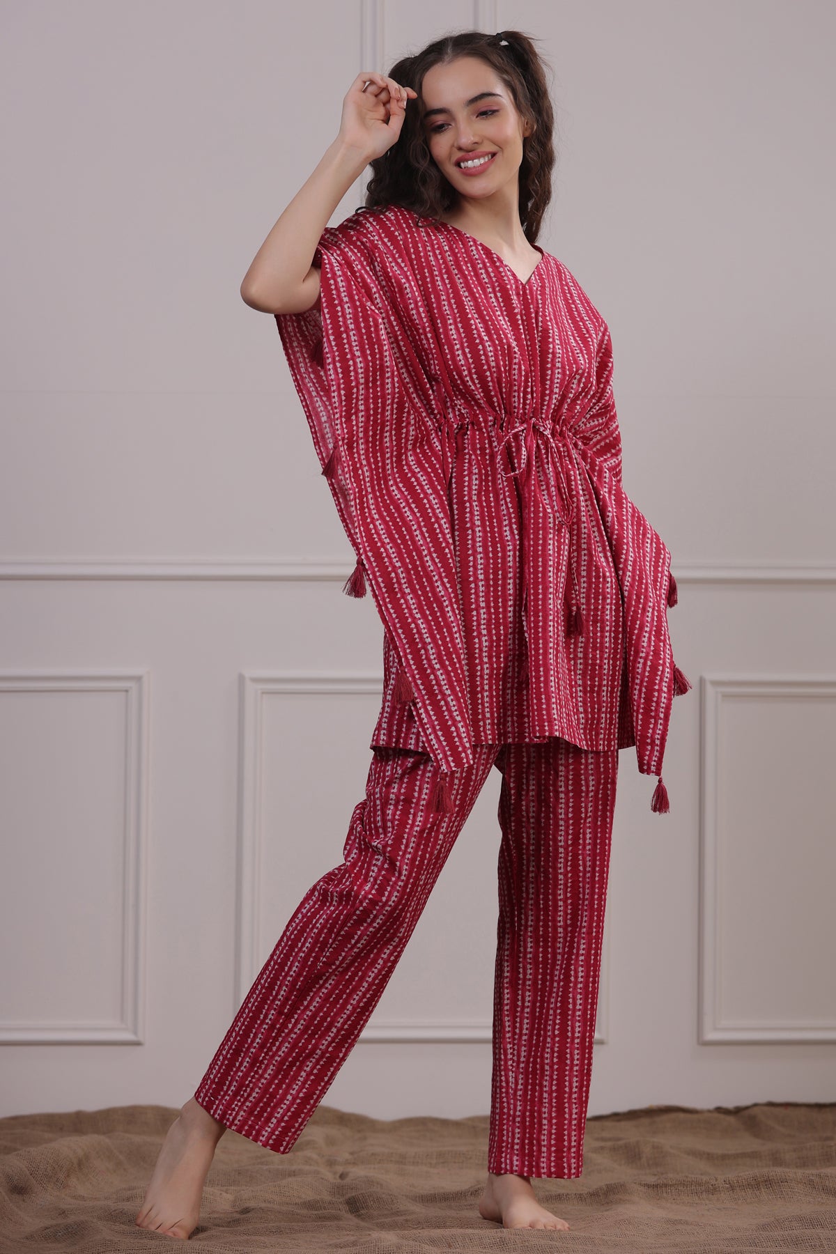 Raspberry Shibori Kaftan Pyjama Set