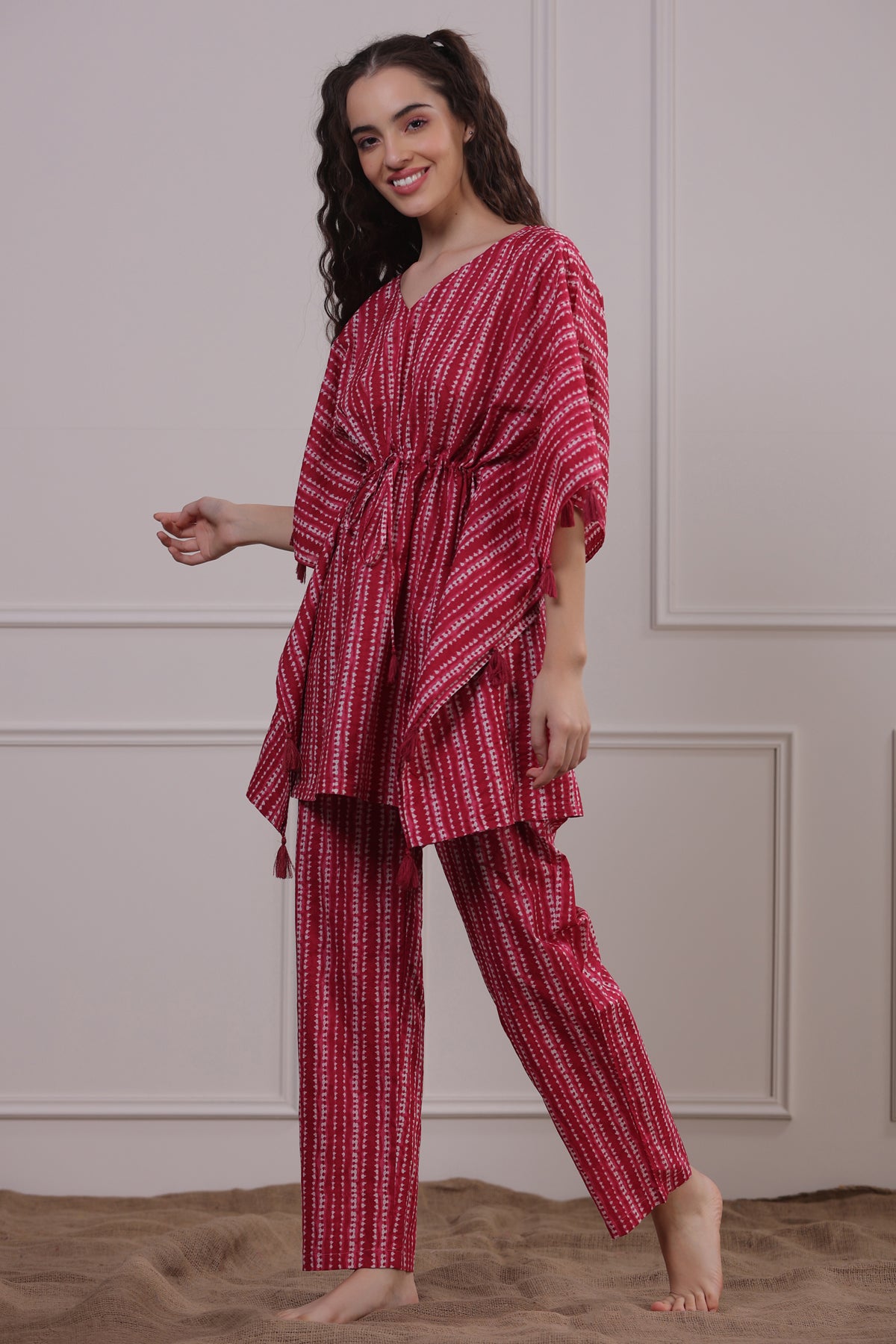 Raspberry Shibori Kaftan Pyjama Set