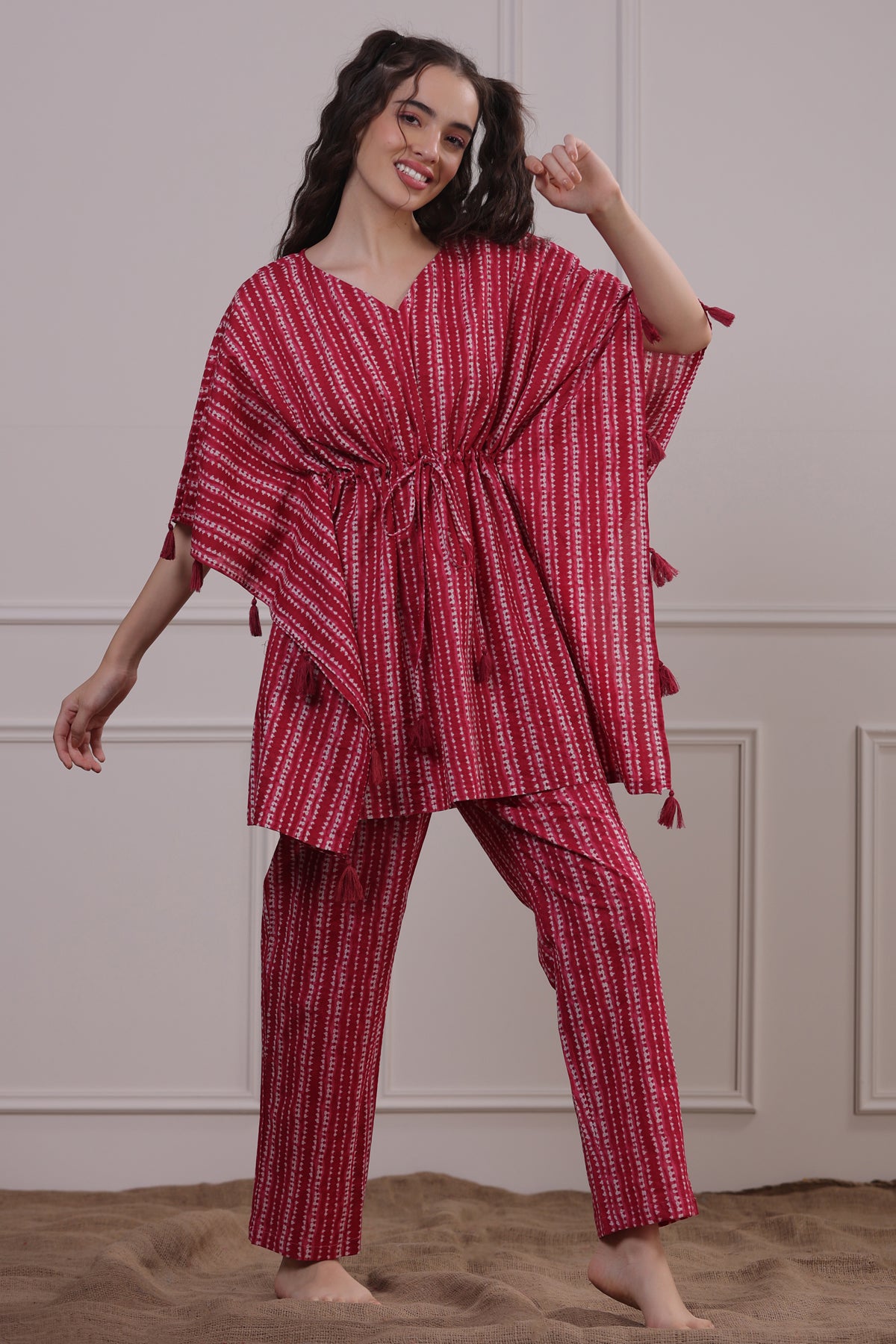 Raspberry Shibori Kaftan Pyjama Set