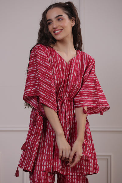 Raspberry Shibori Kaftan Pyjama Set