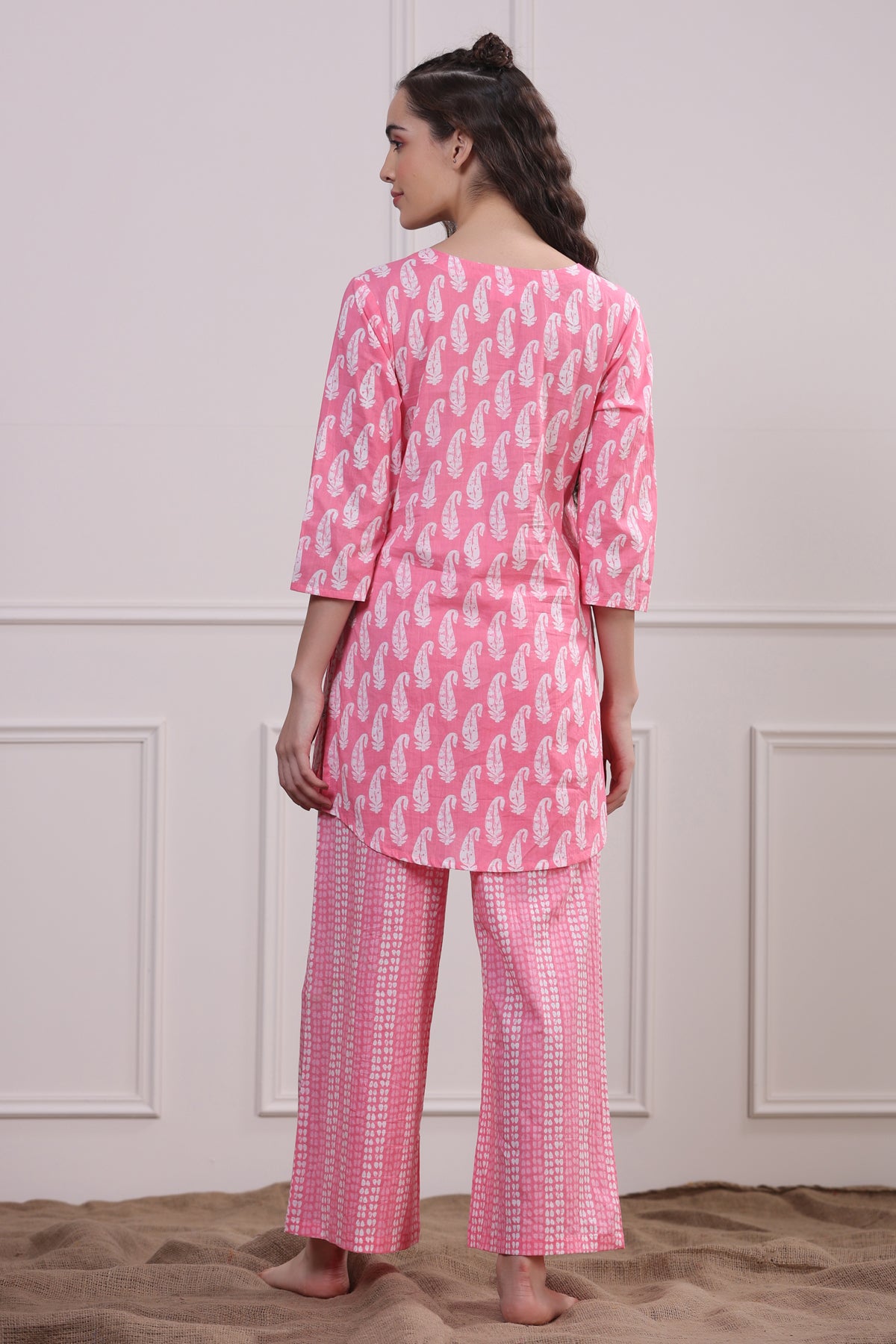 White Paisley on Pink Palazzo Loungewear Set