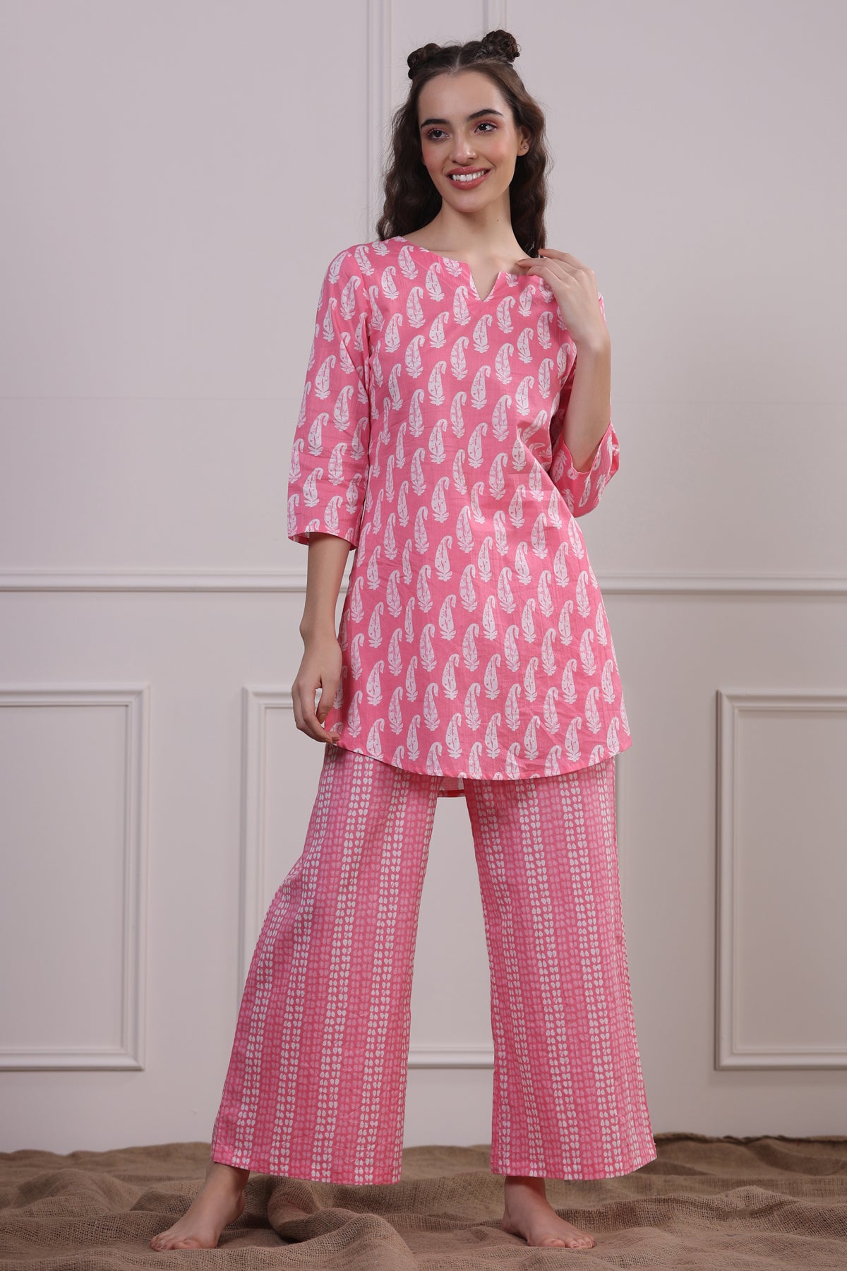 White Paisley on Pink Palazzo Loungewear Set