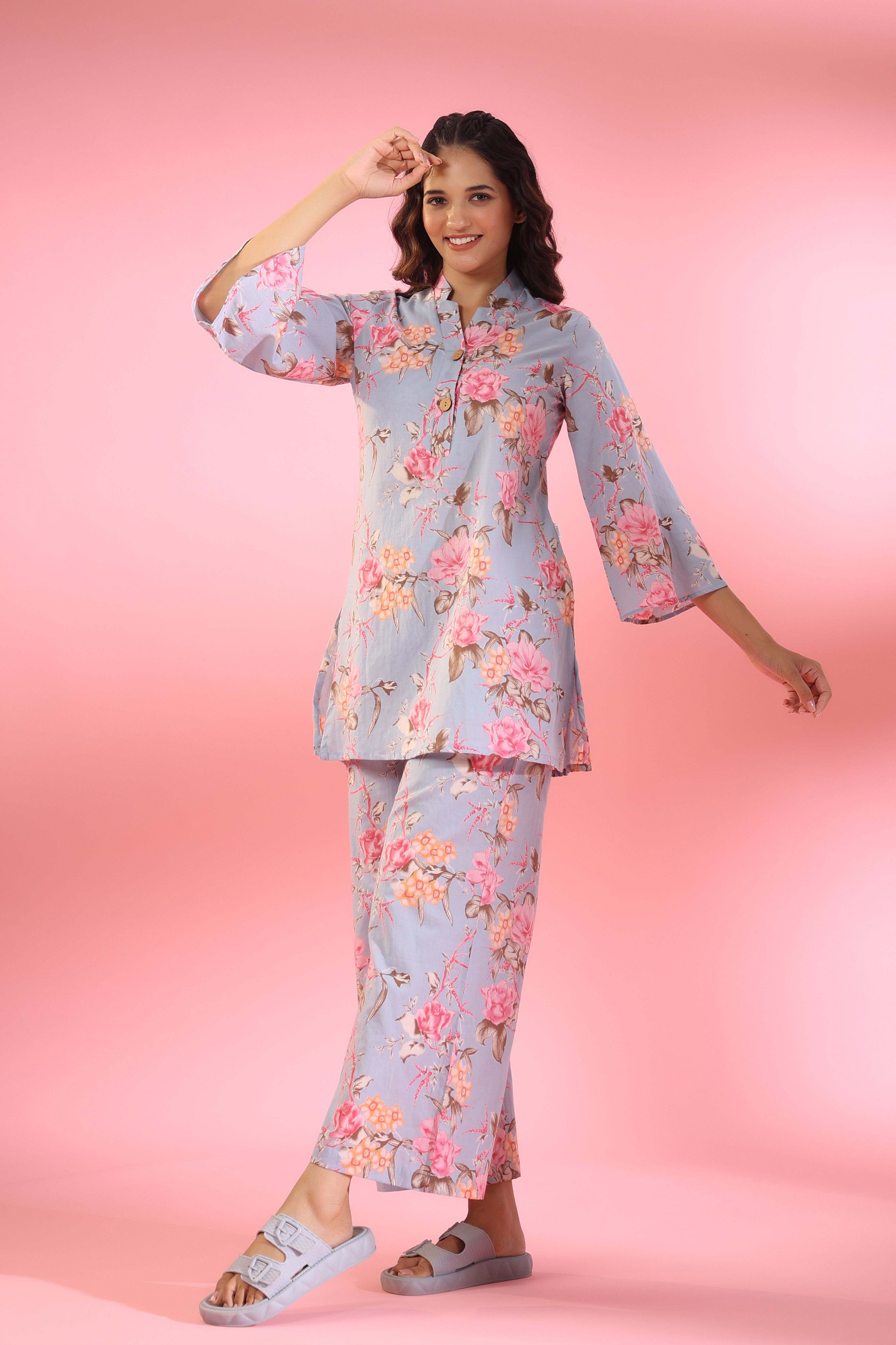 Poppy on Lilac Cotton Palazzo Loungewear Set