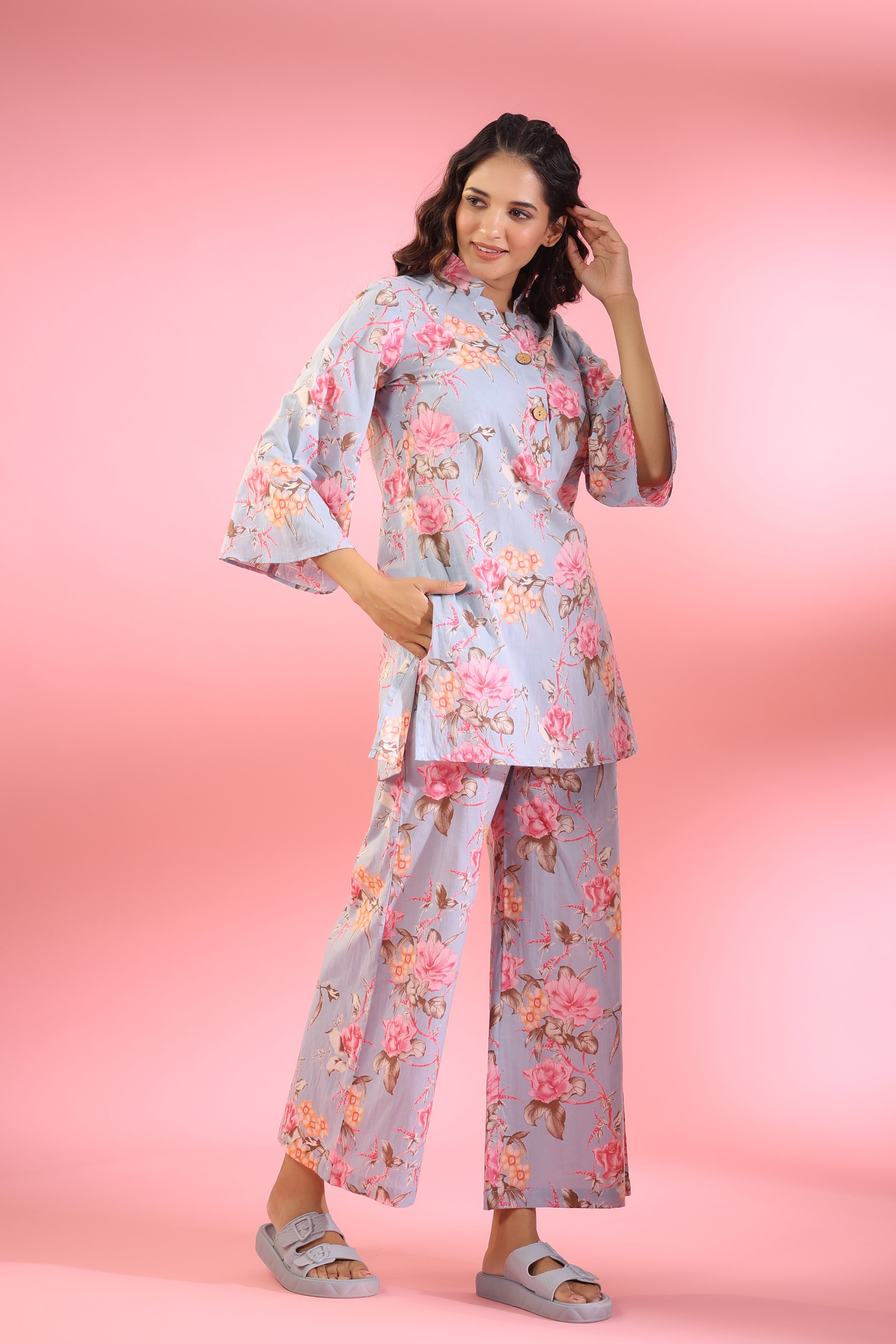 Poppy on Lilac Cotton Palazzo Loungewear Set