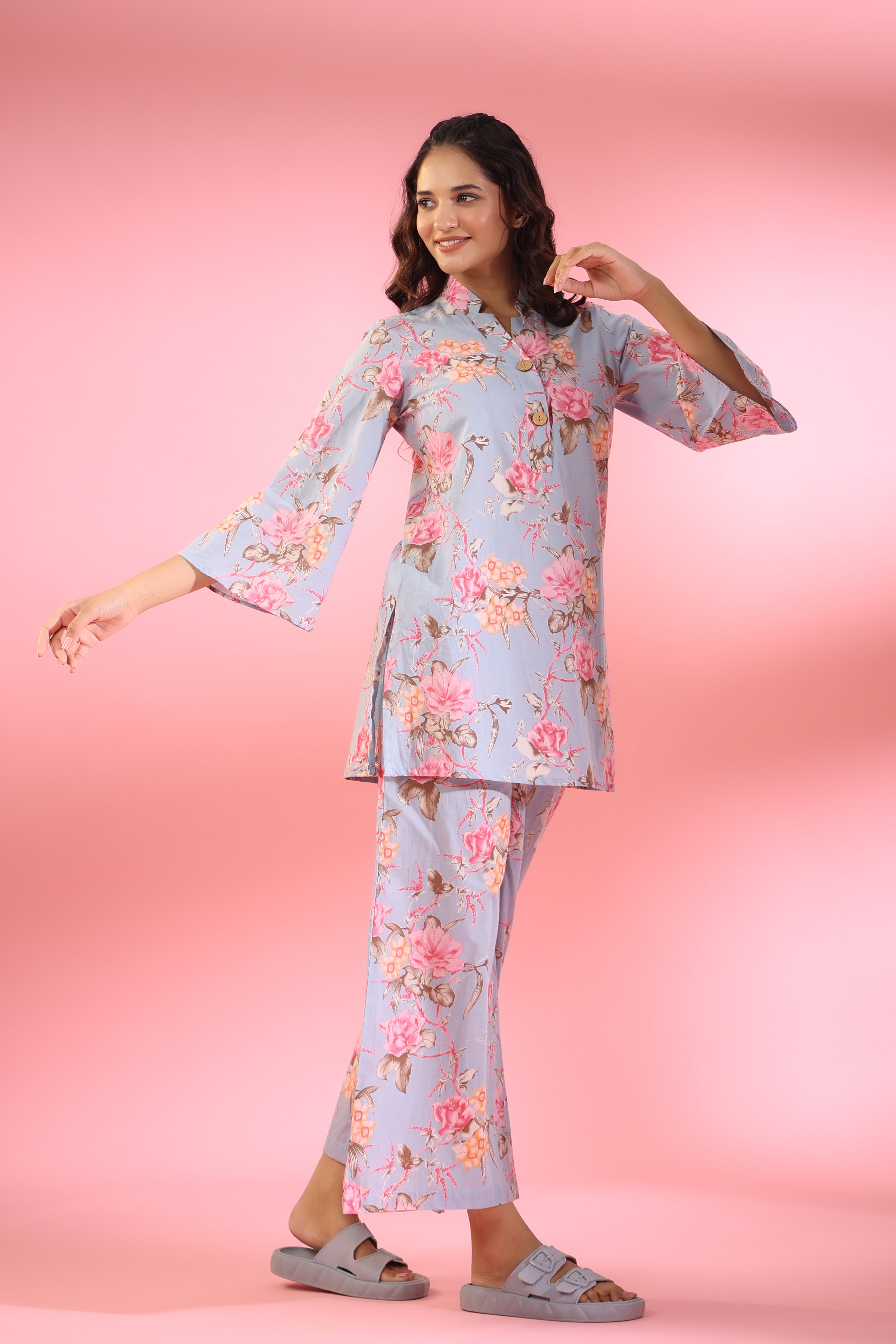 Poppy on Lilac Cotton Palazzo Loungewear Set