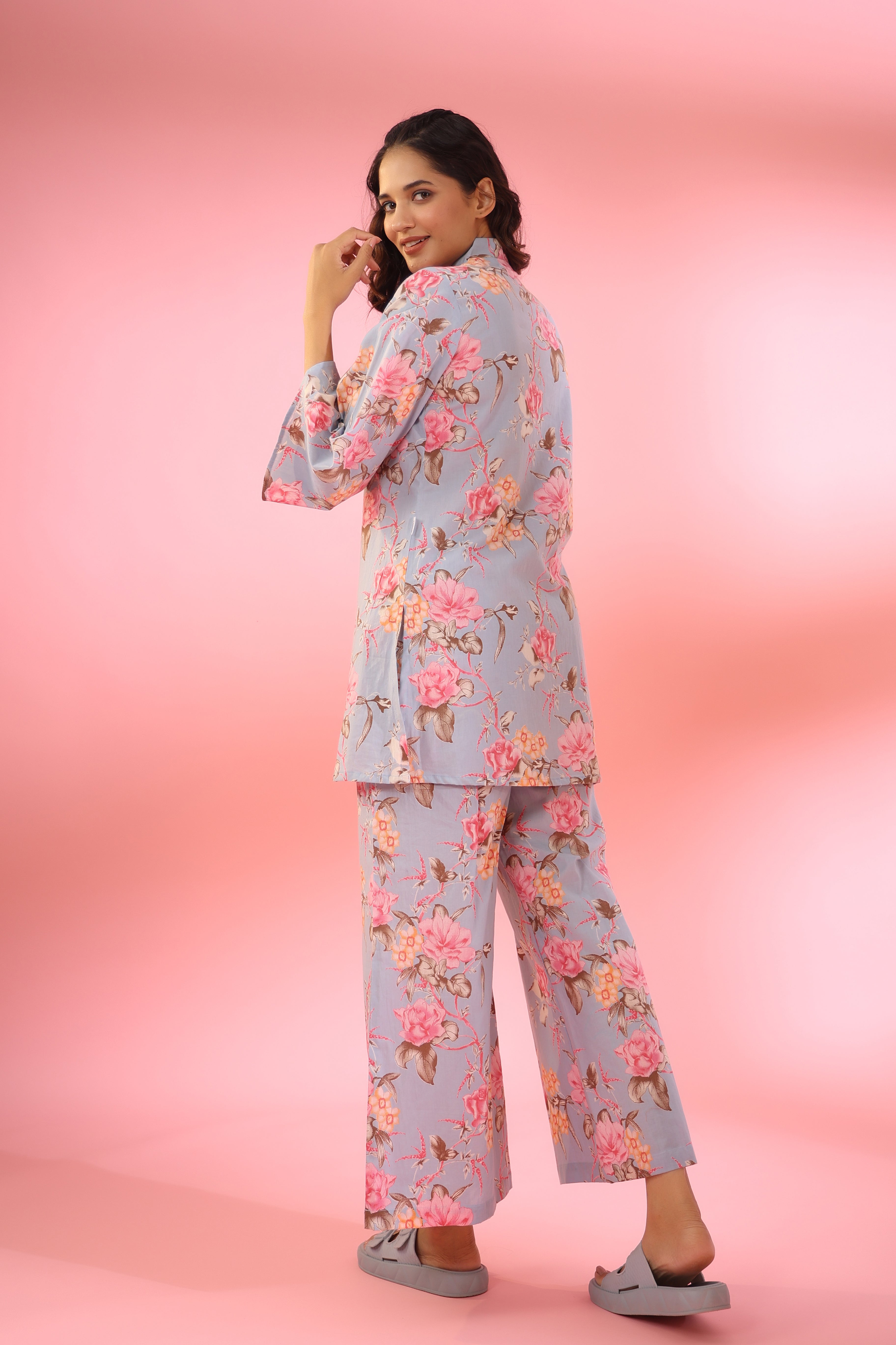 Poppy on Lilac Cotton Palazzo Loungewear Set