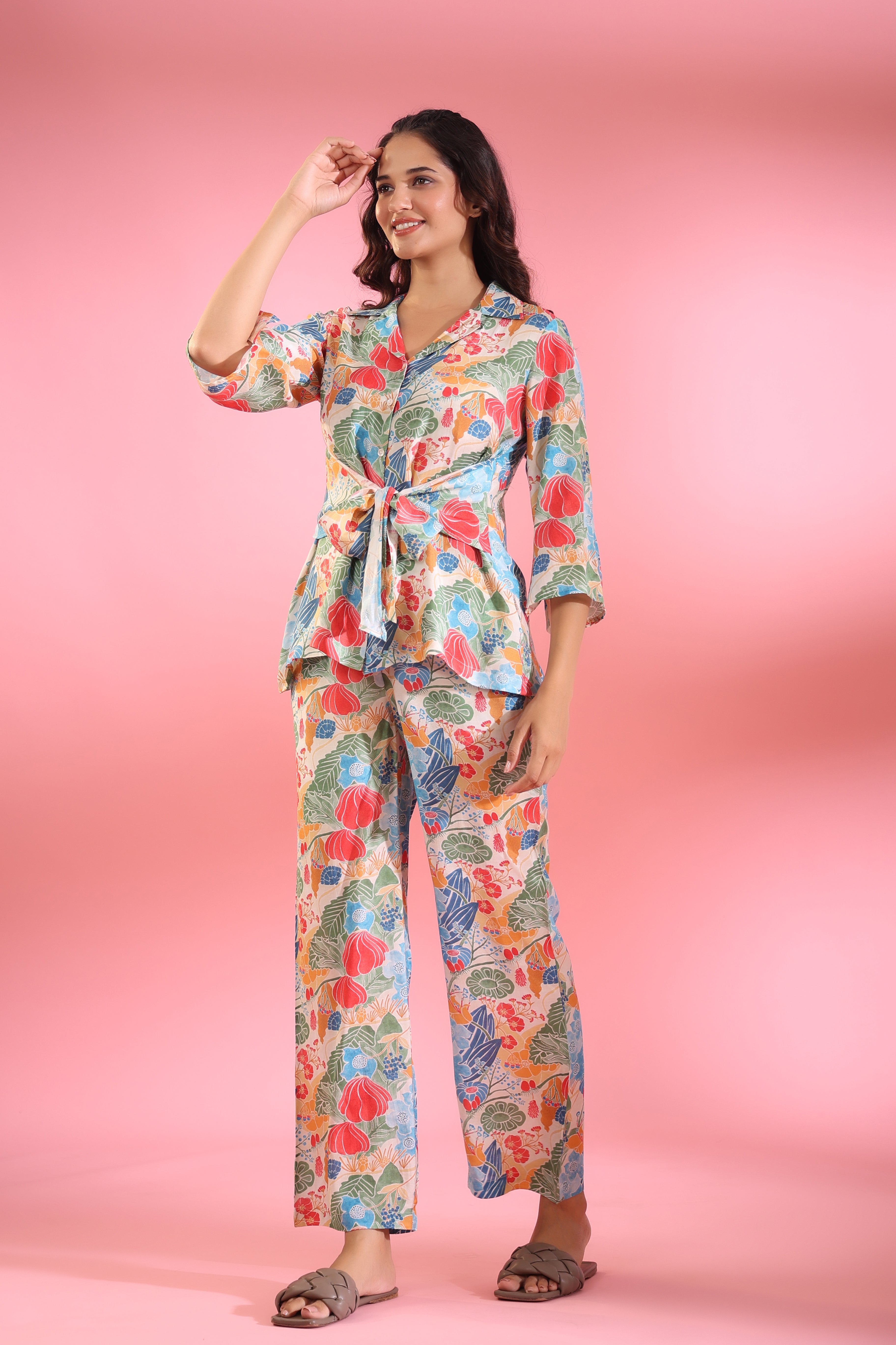 Tulip Love Multicoloured Silk Co ord Set