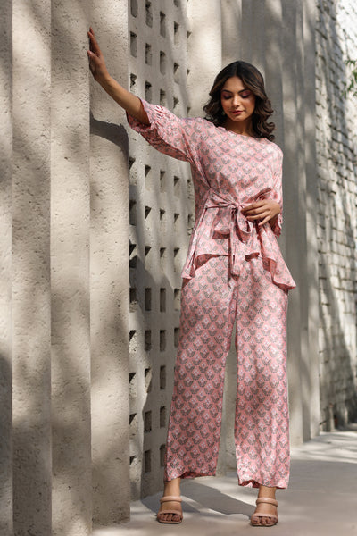 Orchids on Pink Front Tie Silk Co-ord Set