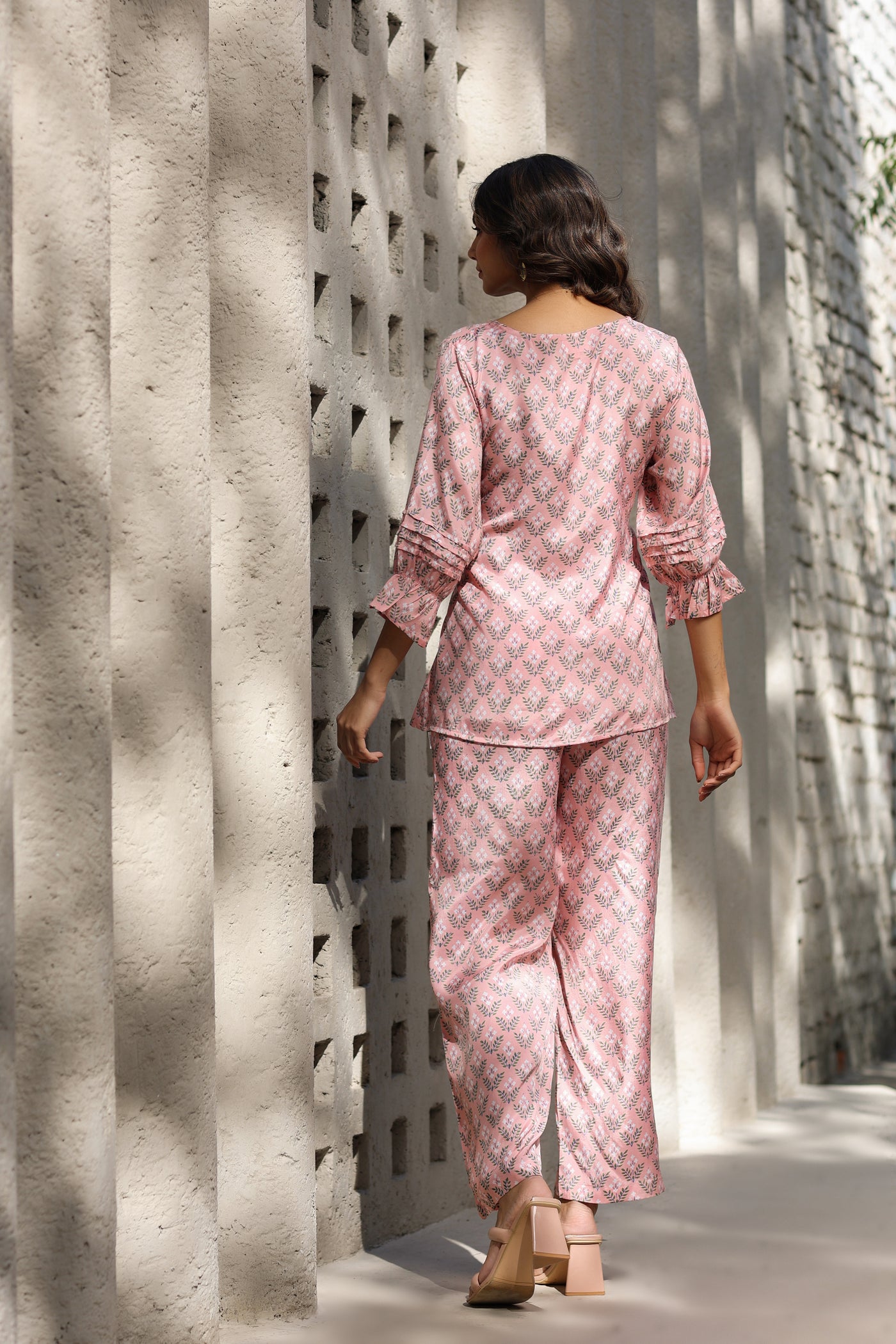 Orchids on Pink Front Tie Silk Co-ord Set