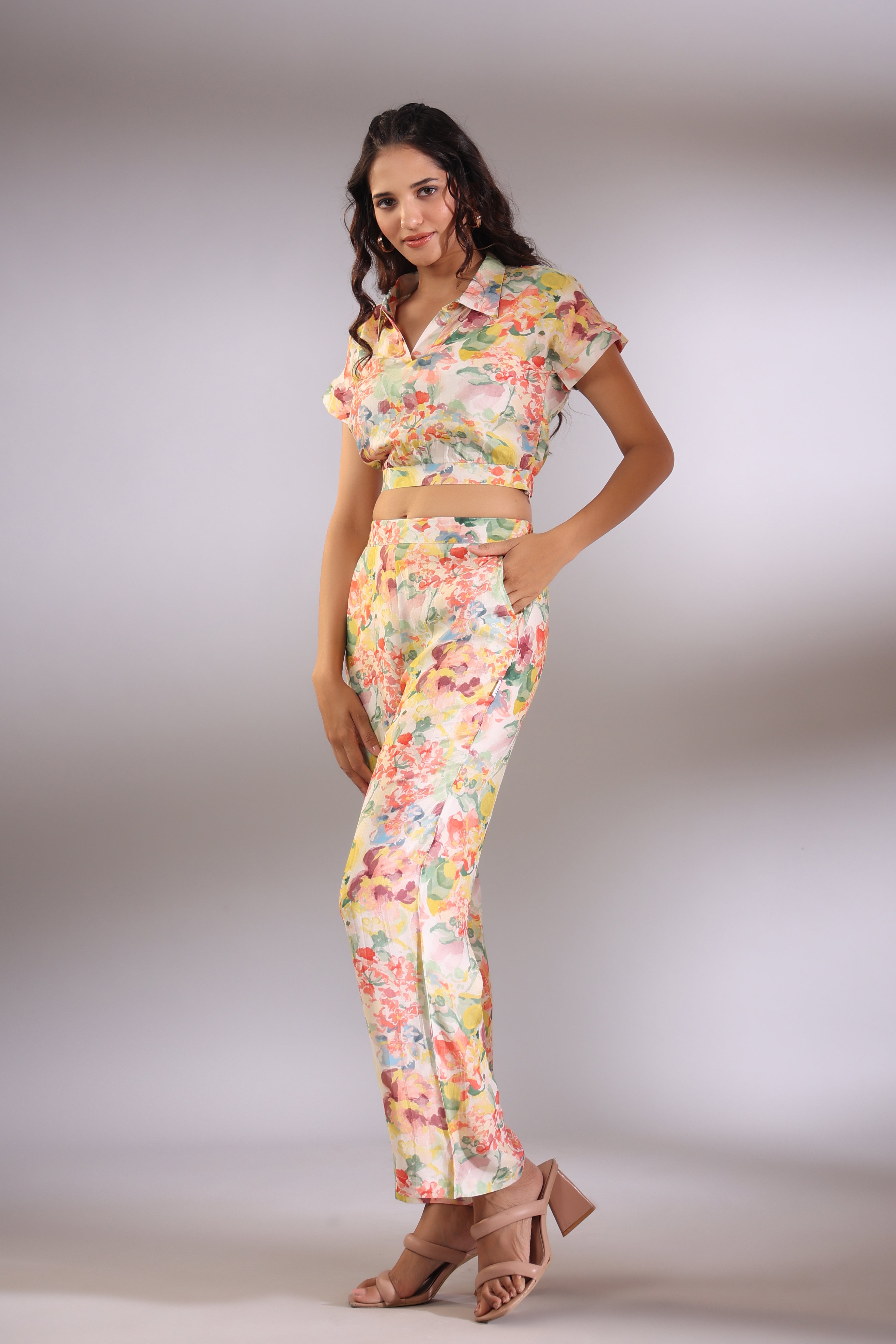 Cin Cin Muslin Silk Crop Top and Pants Co ord Set