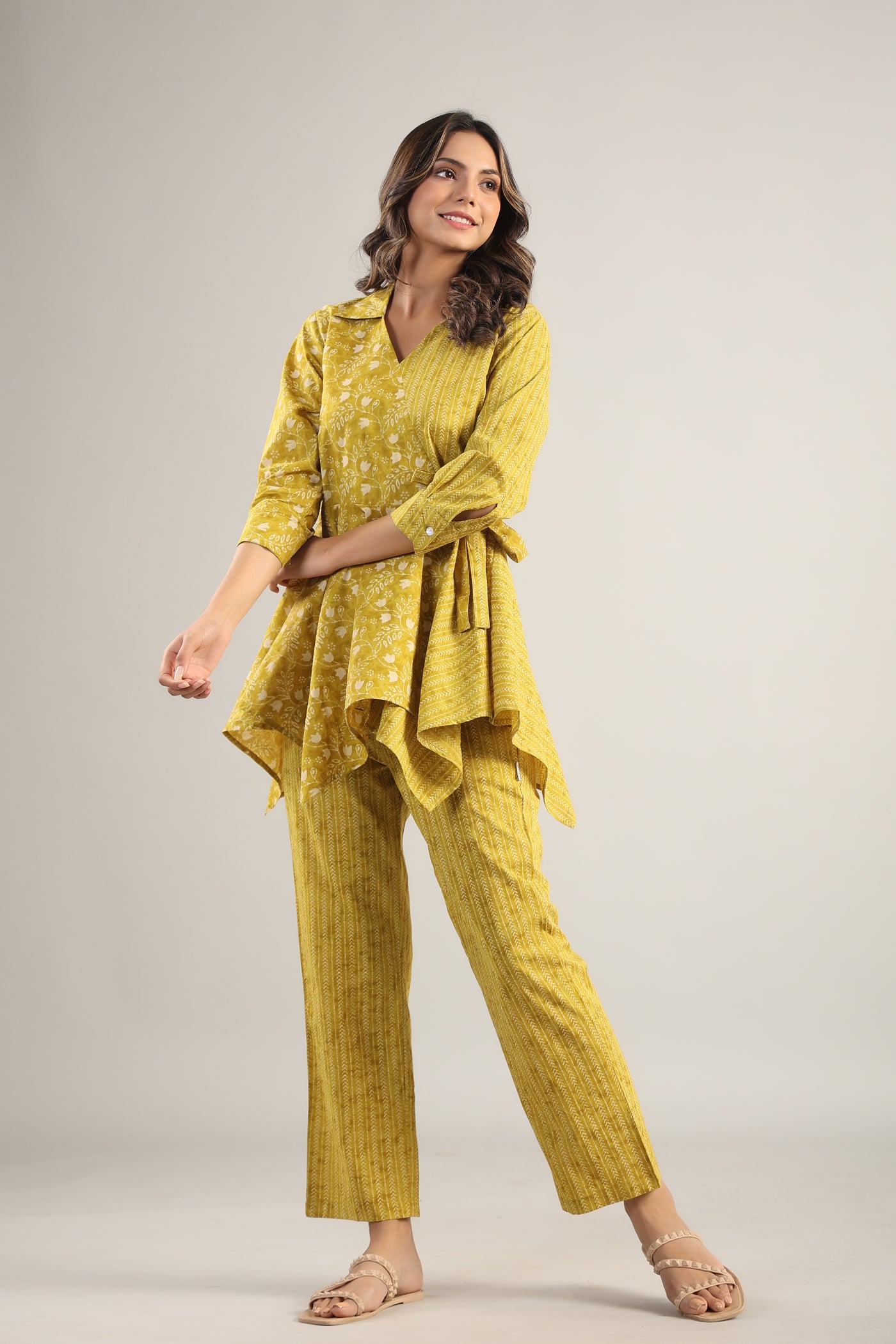 Dainty Florals with Arrows on Yellow Cotton Co ord Set