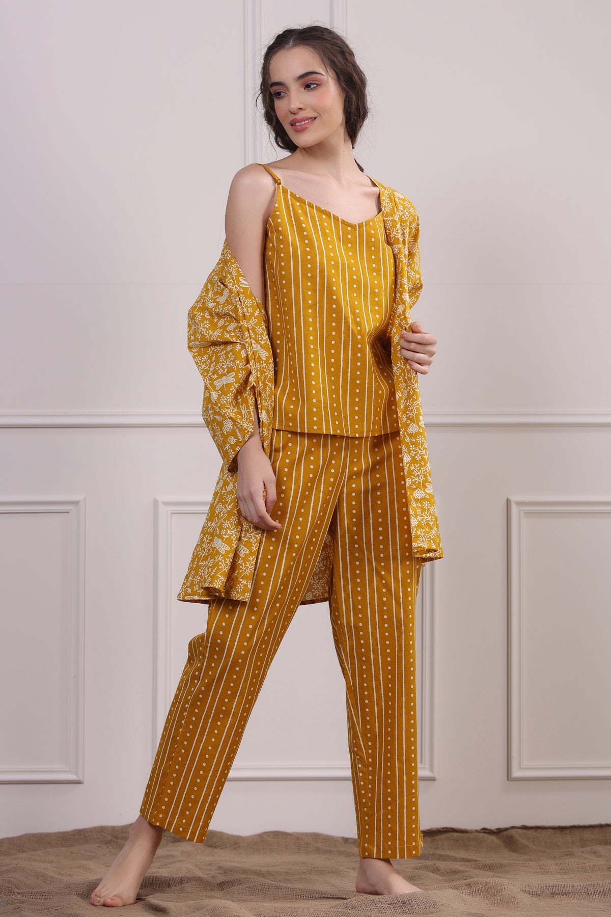 Dragonflies on Mustard Cotton Three piece set