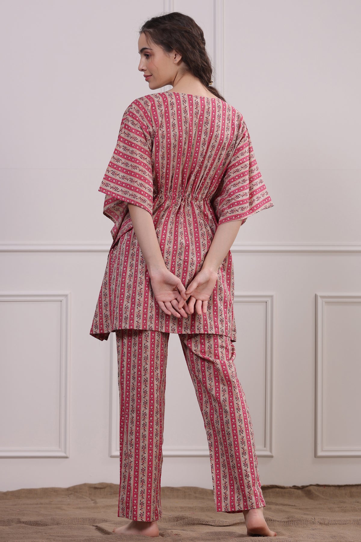 Patterned Twines on Pink Kaftan Pyjama Set
