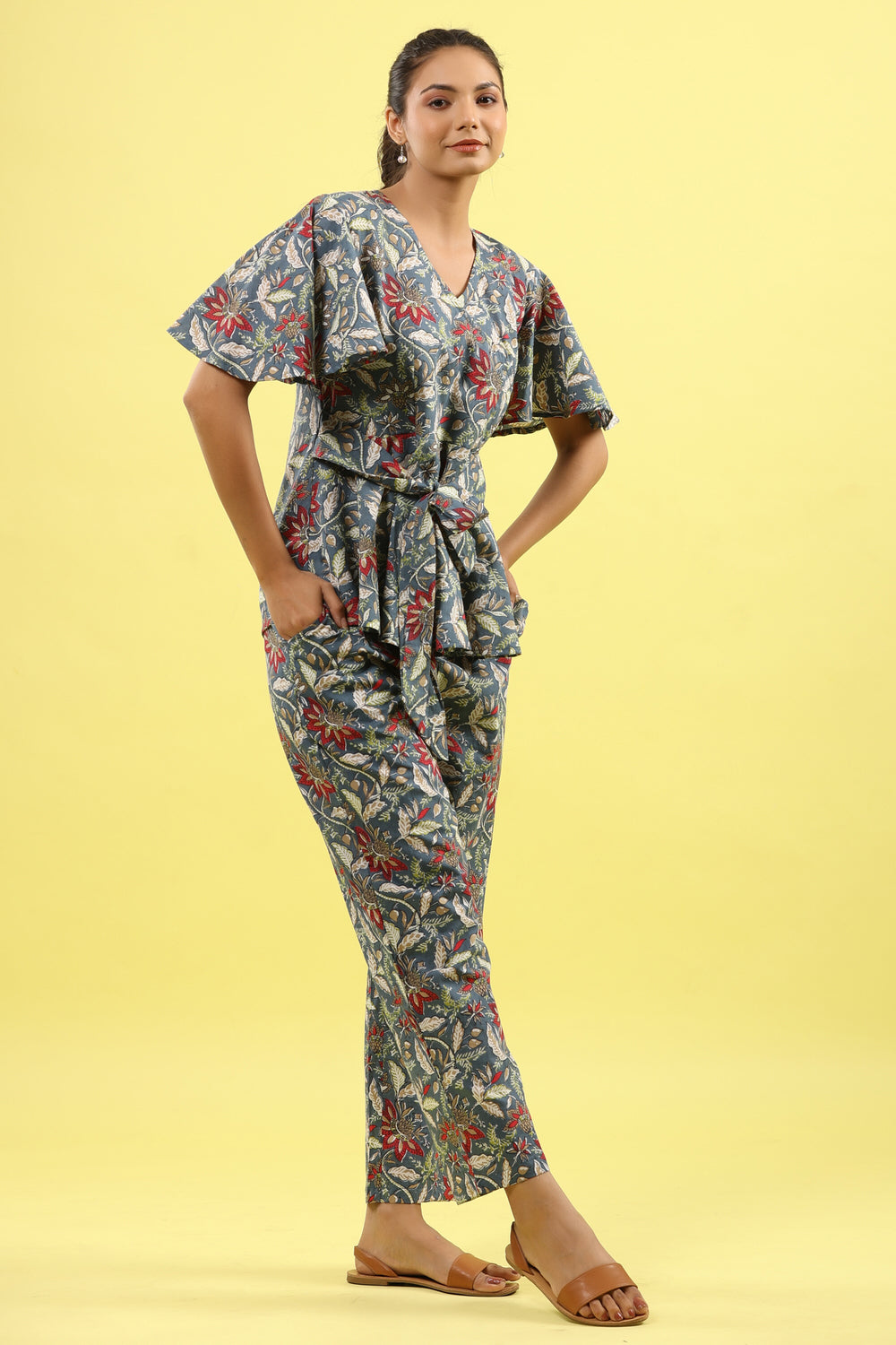 Floral Jaal Blue Tie up Lounge Co-ord Set