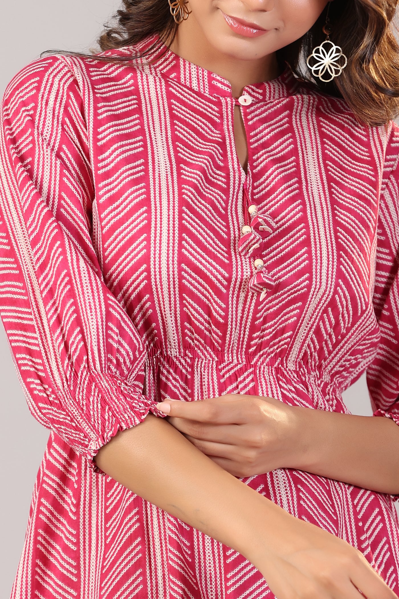 Patterned Shibori on Hot Pink MIDI Cotton Dress