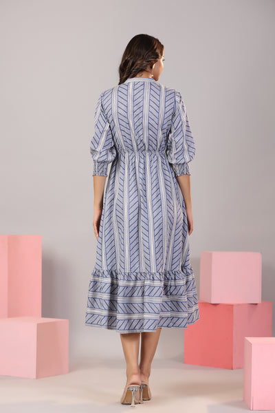 Patterned Shibori on Blue MIDI Cotton Dress