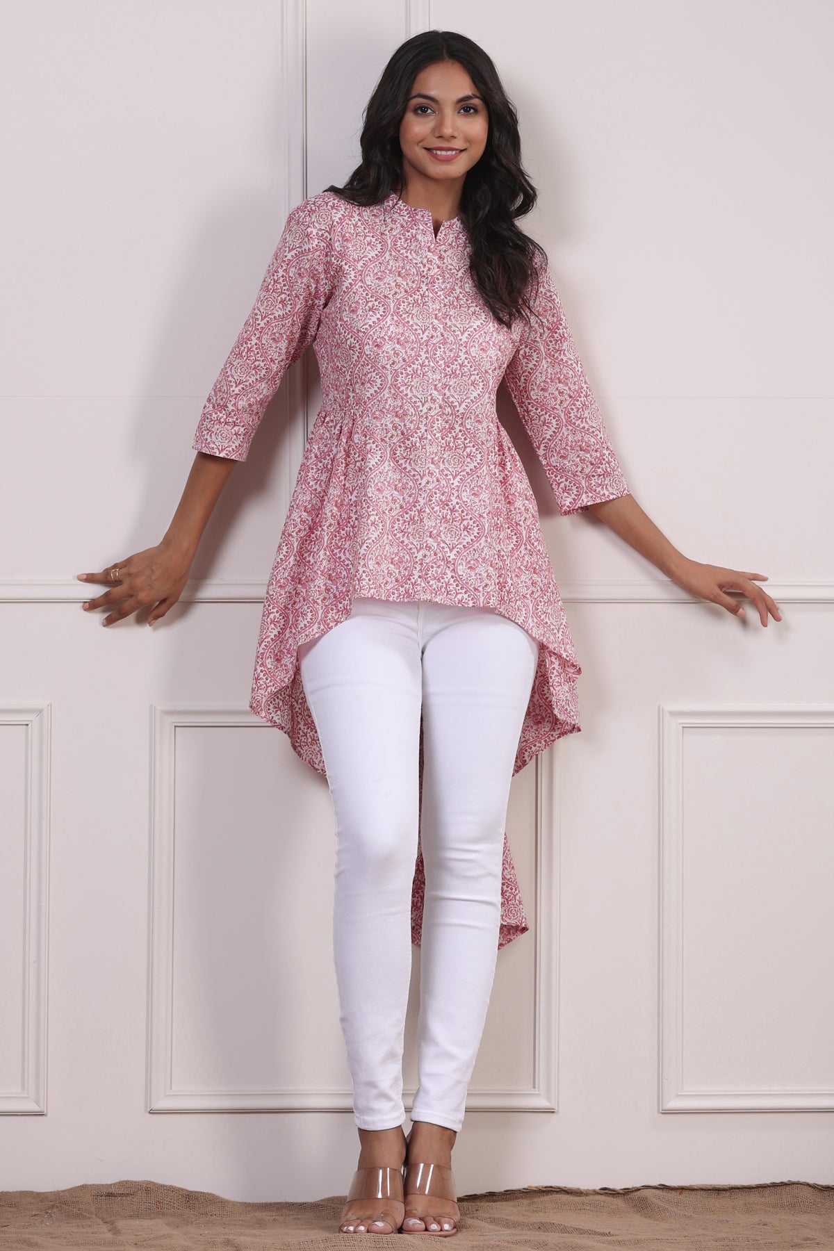 Bougainvillea on Off-white Short Kurti