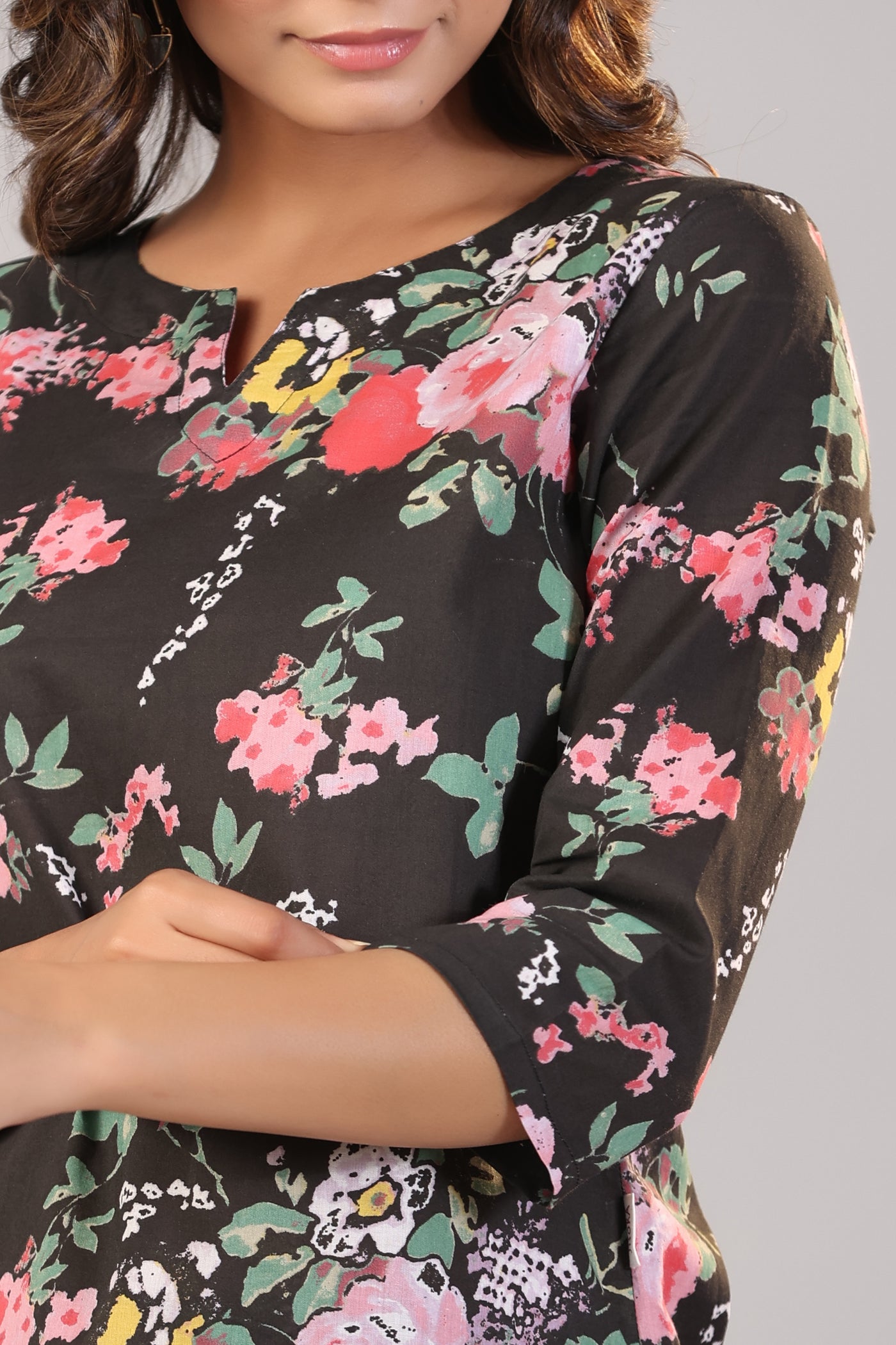 Floral Canopies on Black Cotton  Loungewear Set