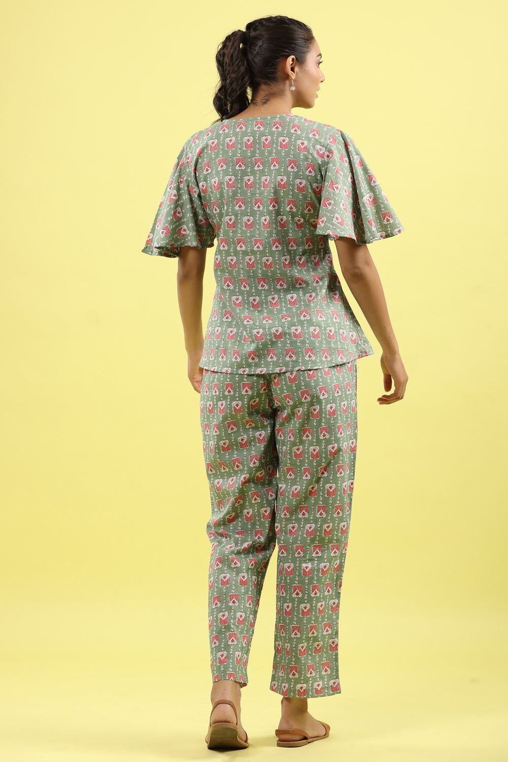Geometrical Print on Green Tie Up Co-ord Set
