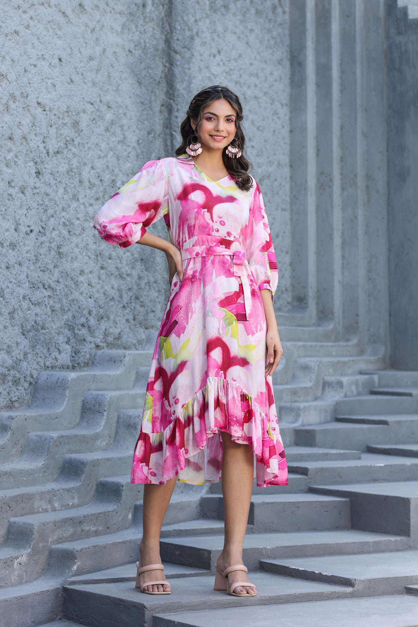 Abstract Pink Hues on Muslin Dress