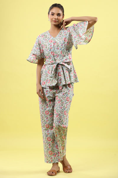 Floral Jaal on White Lounge Co-ord Set