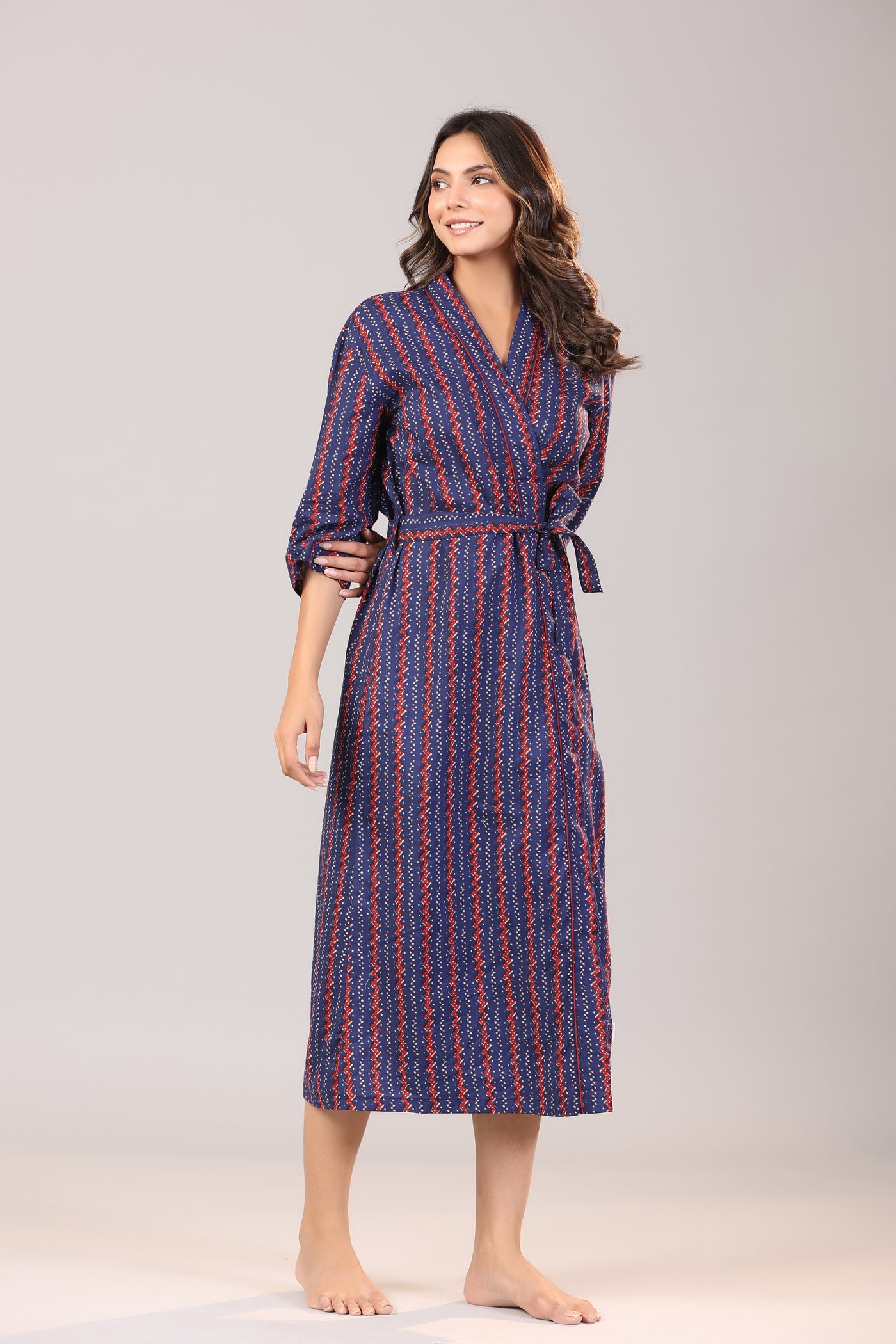 Parallel Zigzag on Blue Cotton Robe