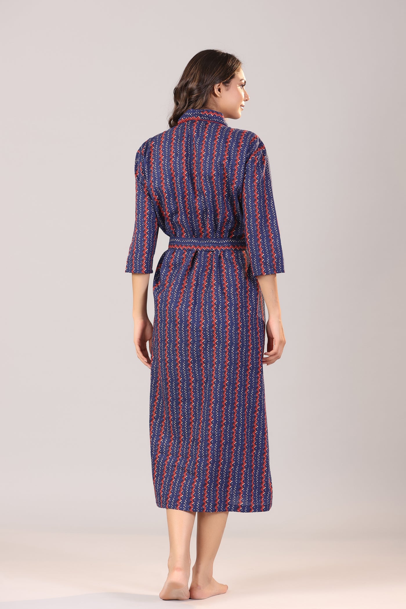 Parallel Zigzag on Blue Cotton Robe