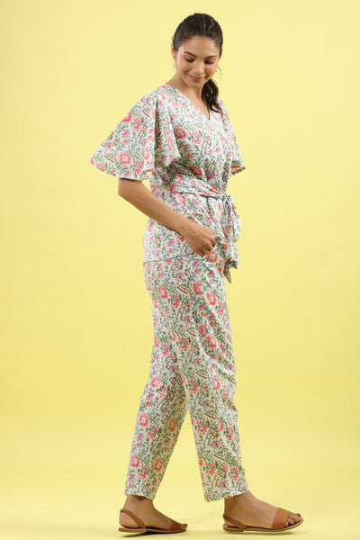 Floral Jaal on White Lounge Co-ord Set