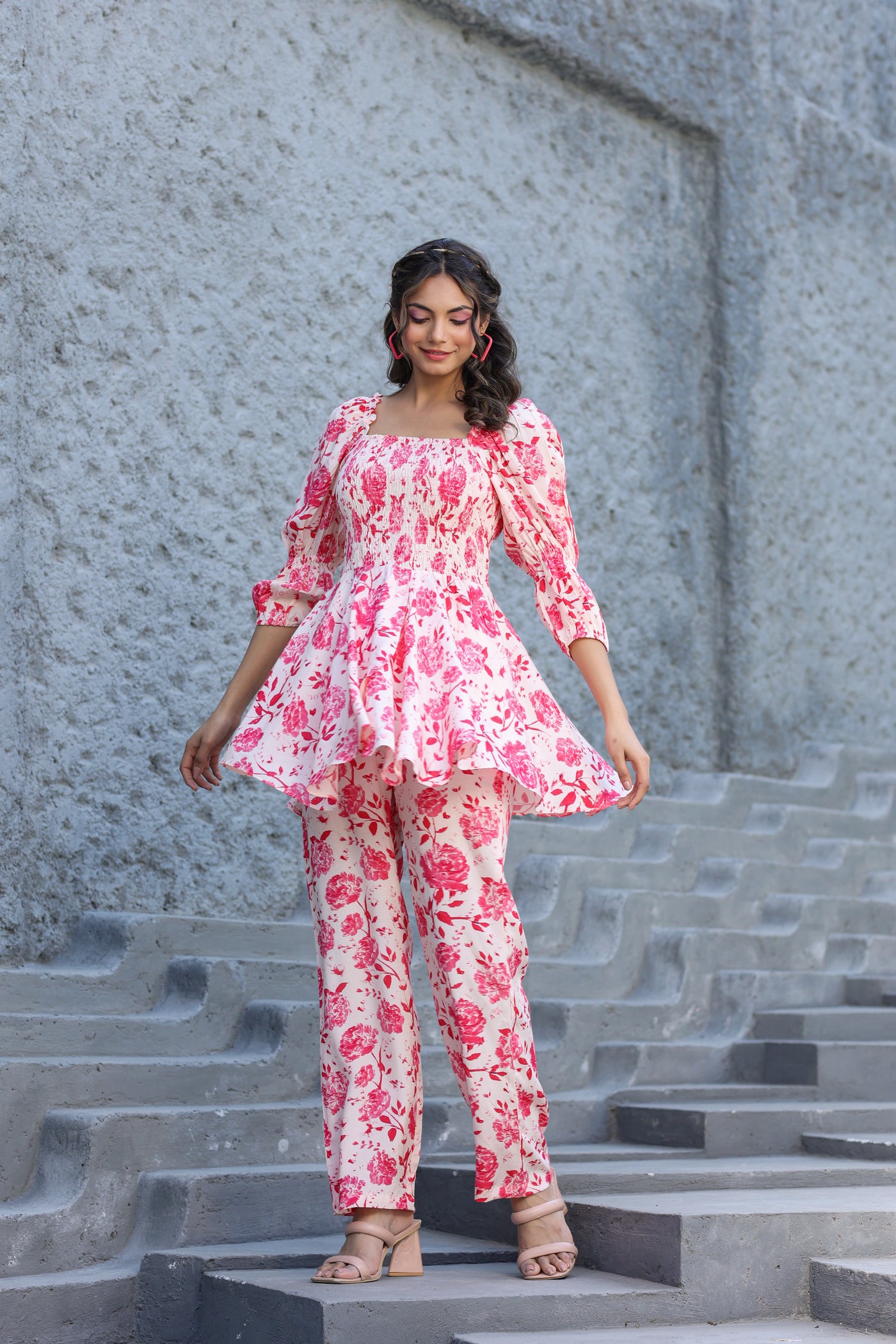 Roses on Smocked Silk Co ord Set