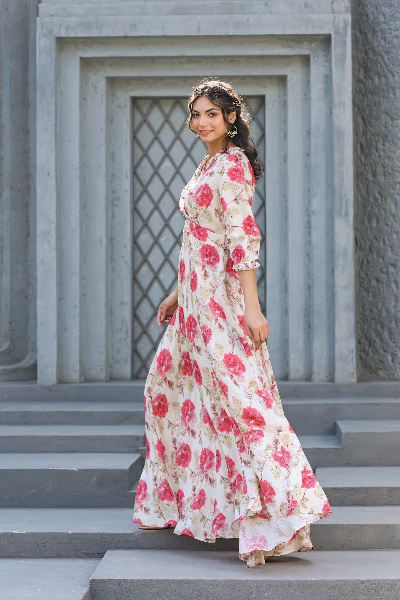 Roses Dreamland on Off white Muslin Maxi Dress