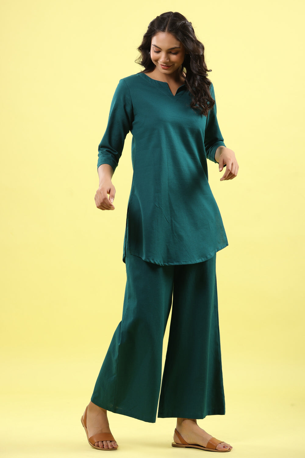 Solid Teal Lounge Pallazo Co-ord Set