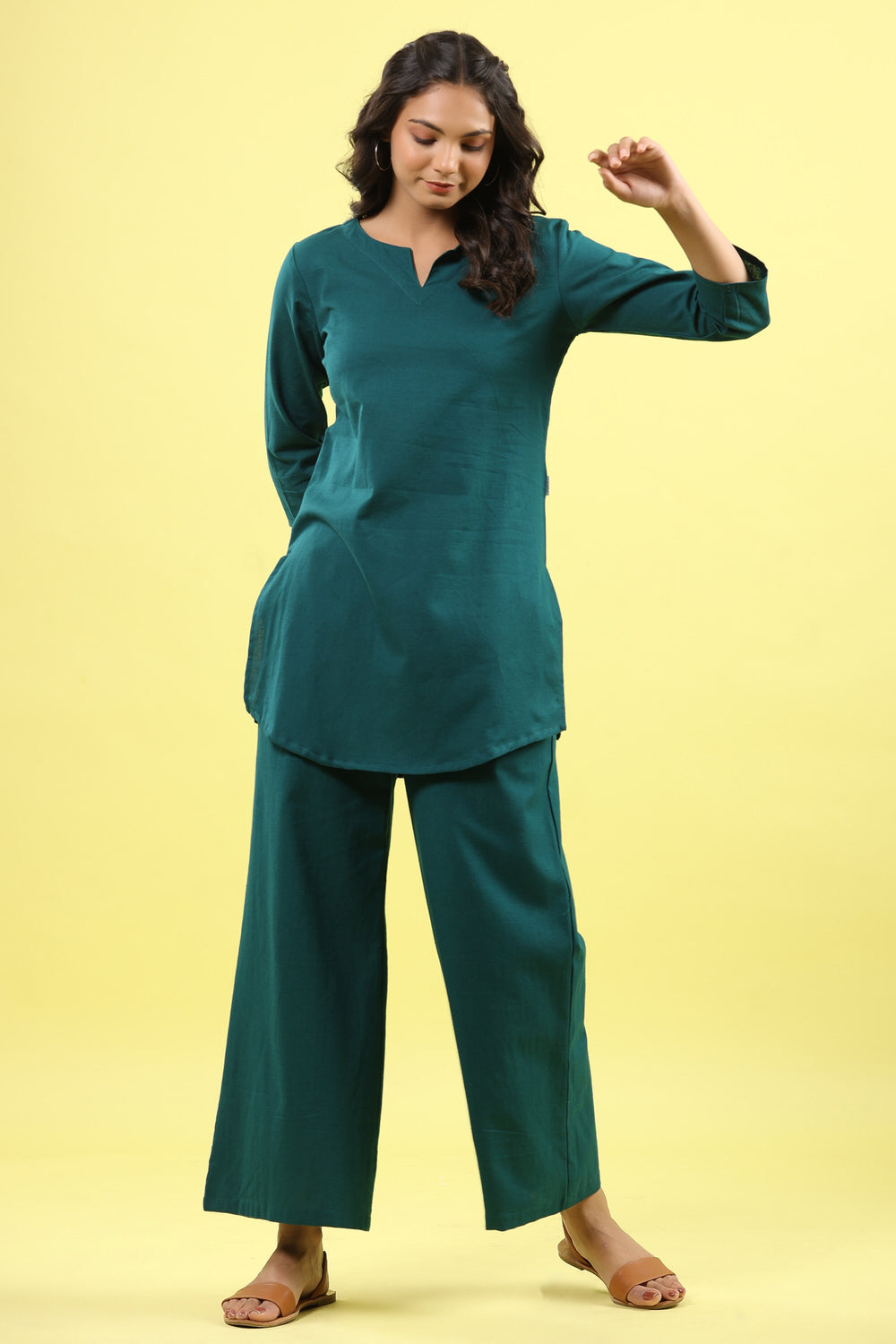 Solid Teal Lounge Pallazo Co-ord Set