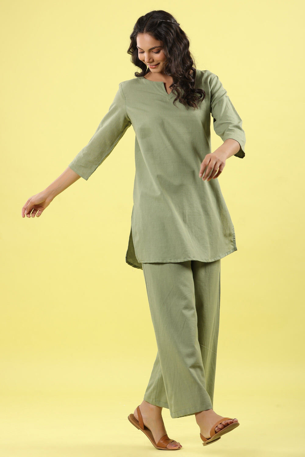 Solid Light Green Lounge Pallazo Co-ord Set