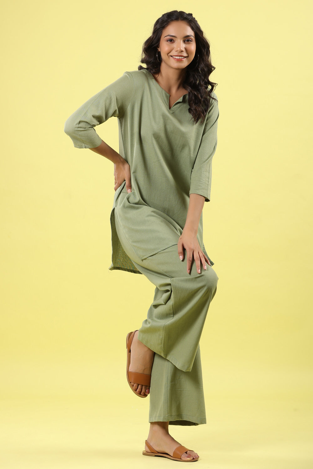 Solid Light Green Lounge Pallazo Co-ord Set