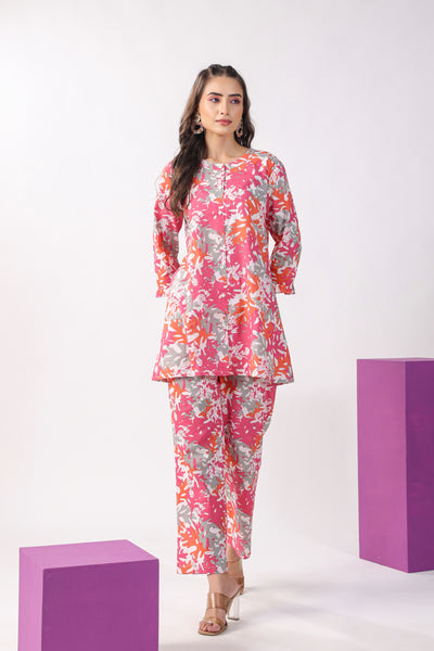 Pink Leaves on Lounge Cotton Co-ord Set