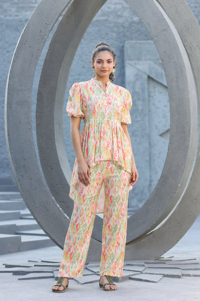 Multicolour Ikat On off white Muslin Co-ord Set