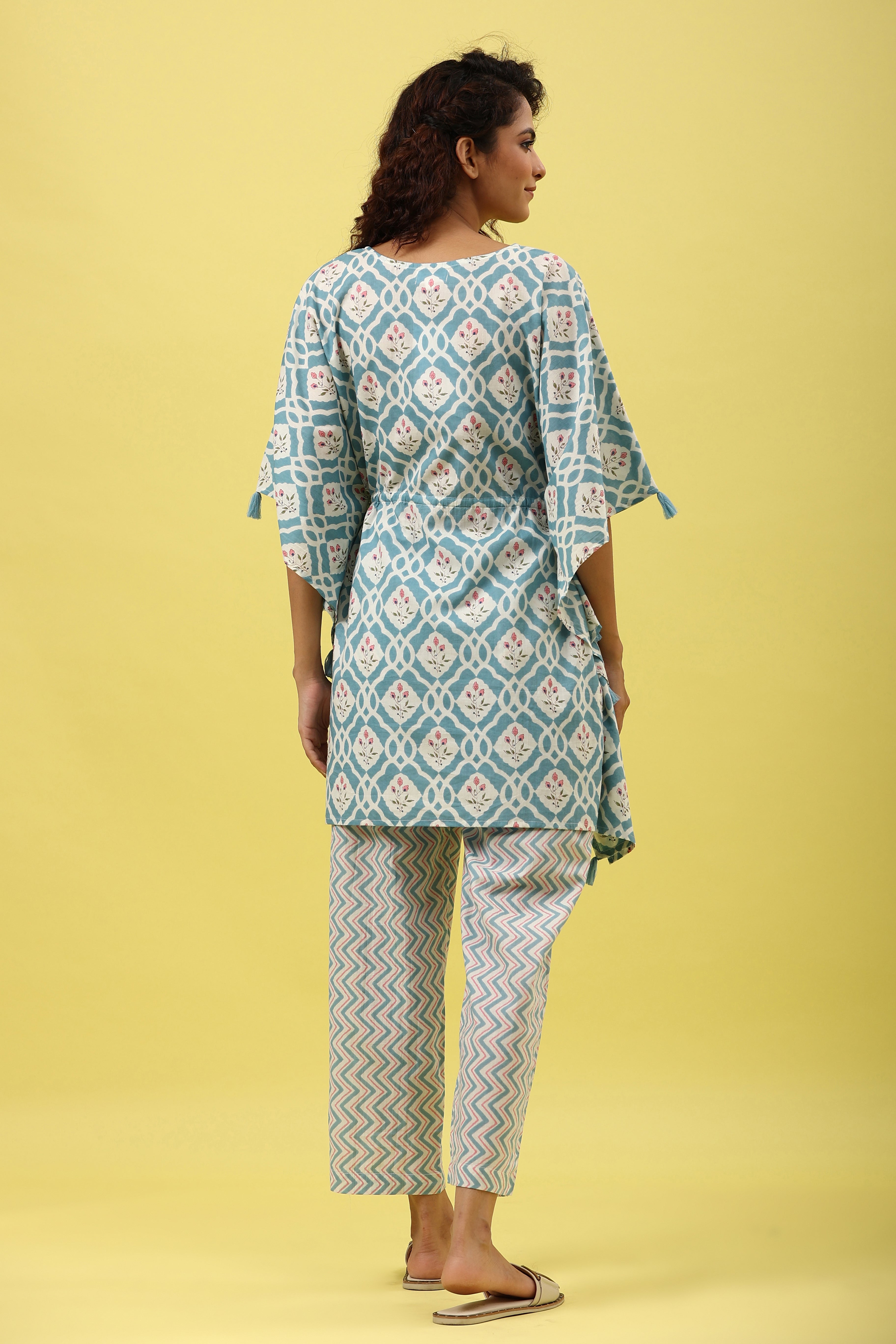 Jharokha on Blue Kaftan Pajama