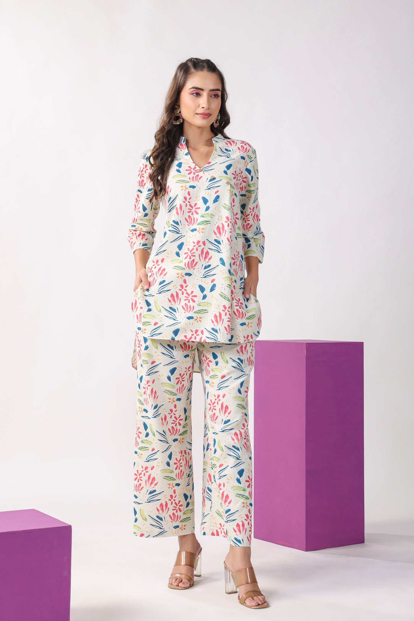 Floral Print on Khadi Cotton Lounge Co-ord Set