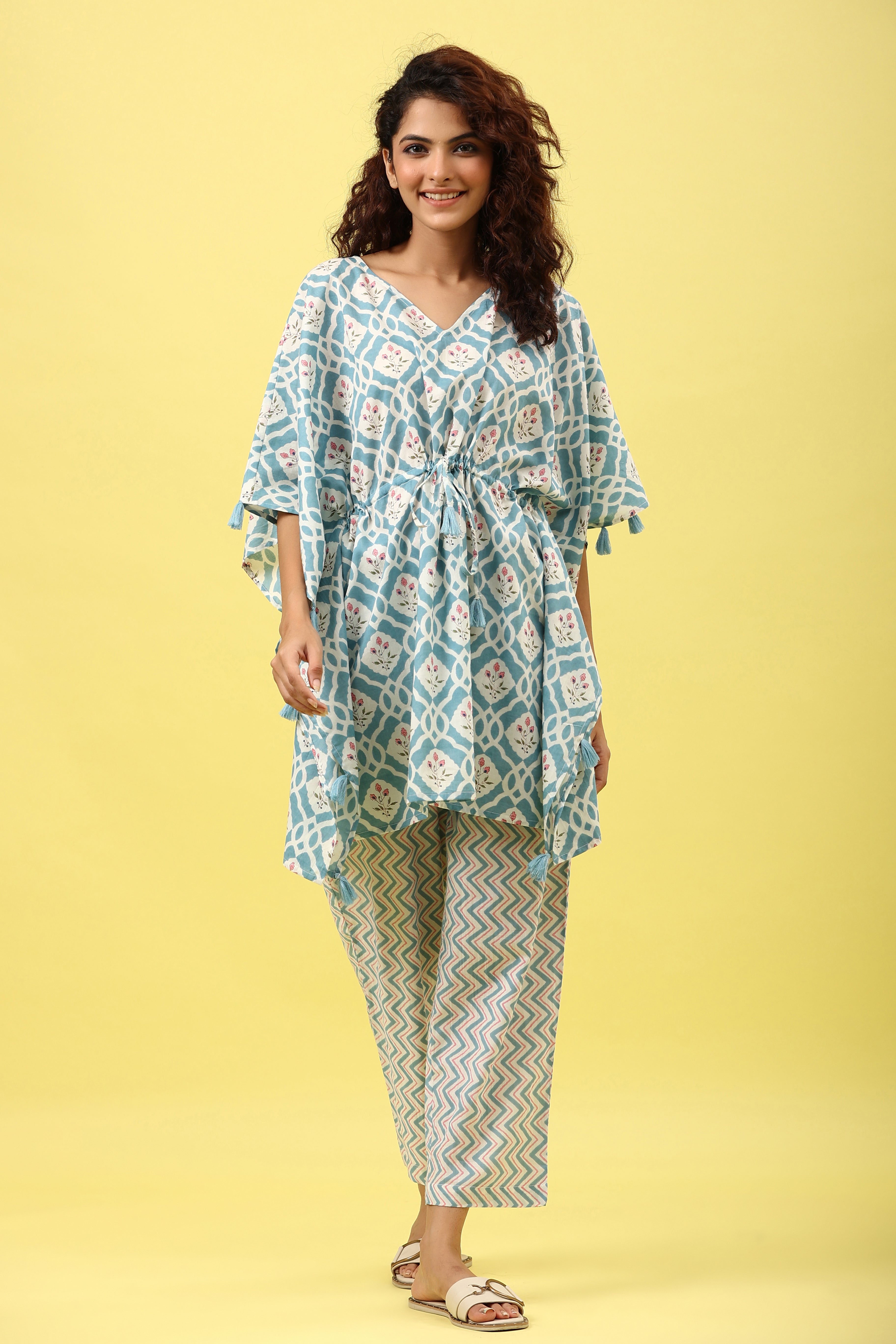 Jharokha on Blue Kaftan Pajama