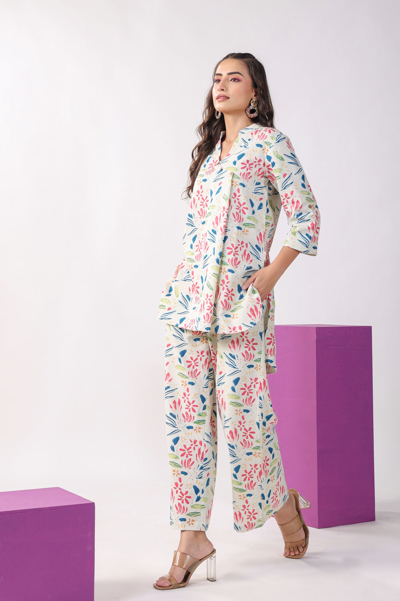 Floral Print on Khadi Cotton Lounge Co-ord Set