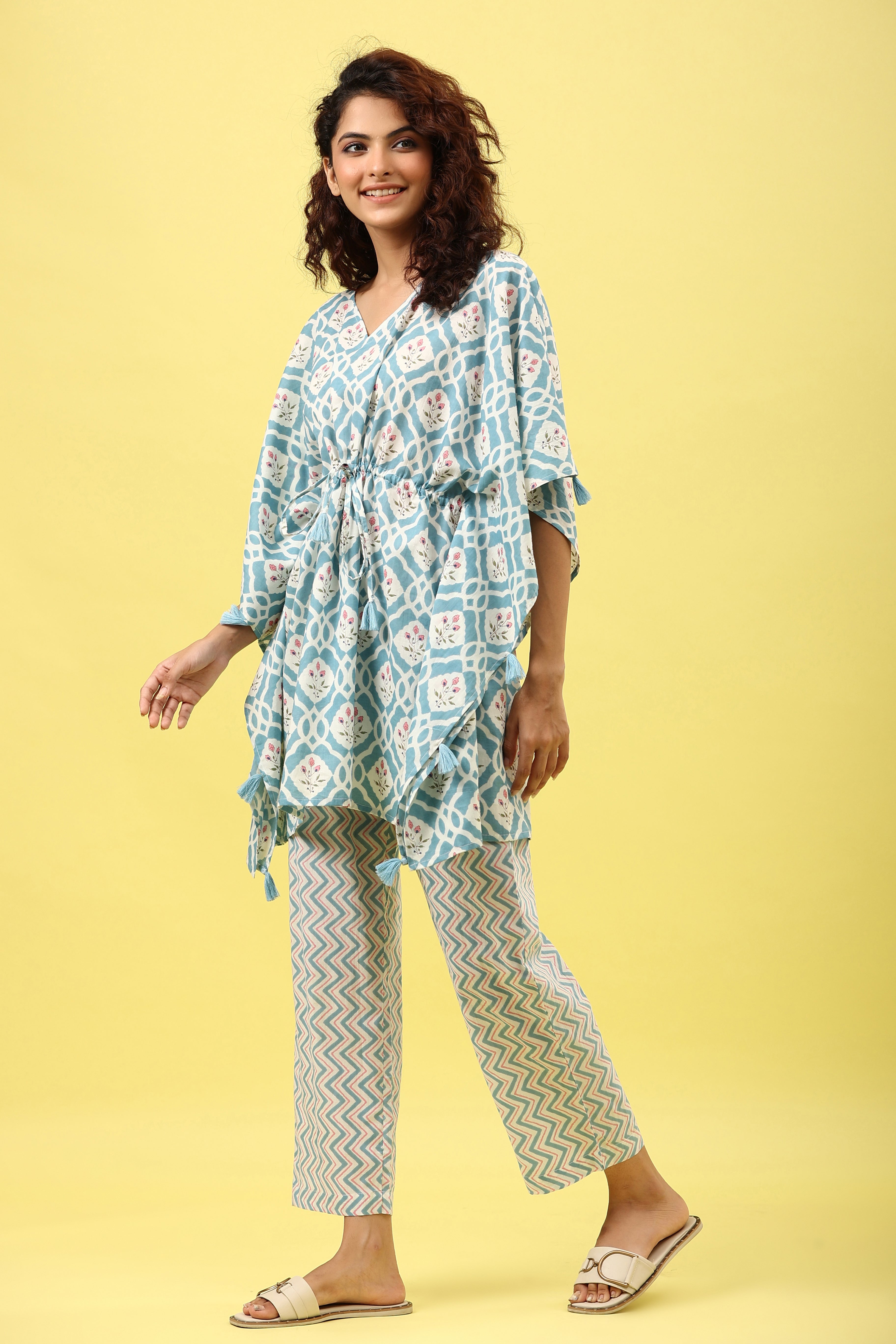 Jharokha on Blue Kaftan Pajama