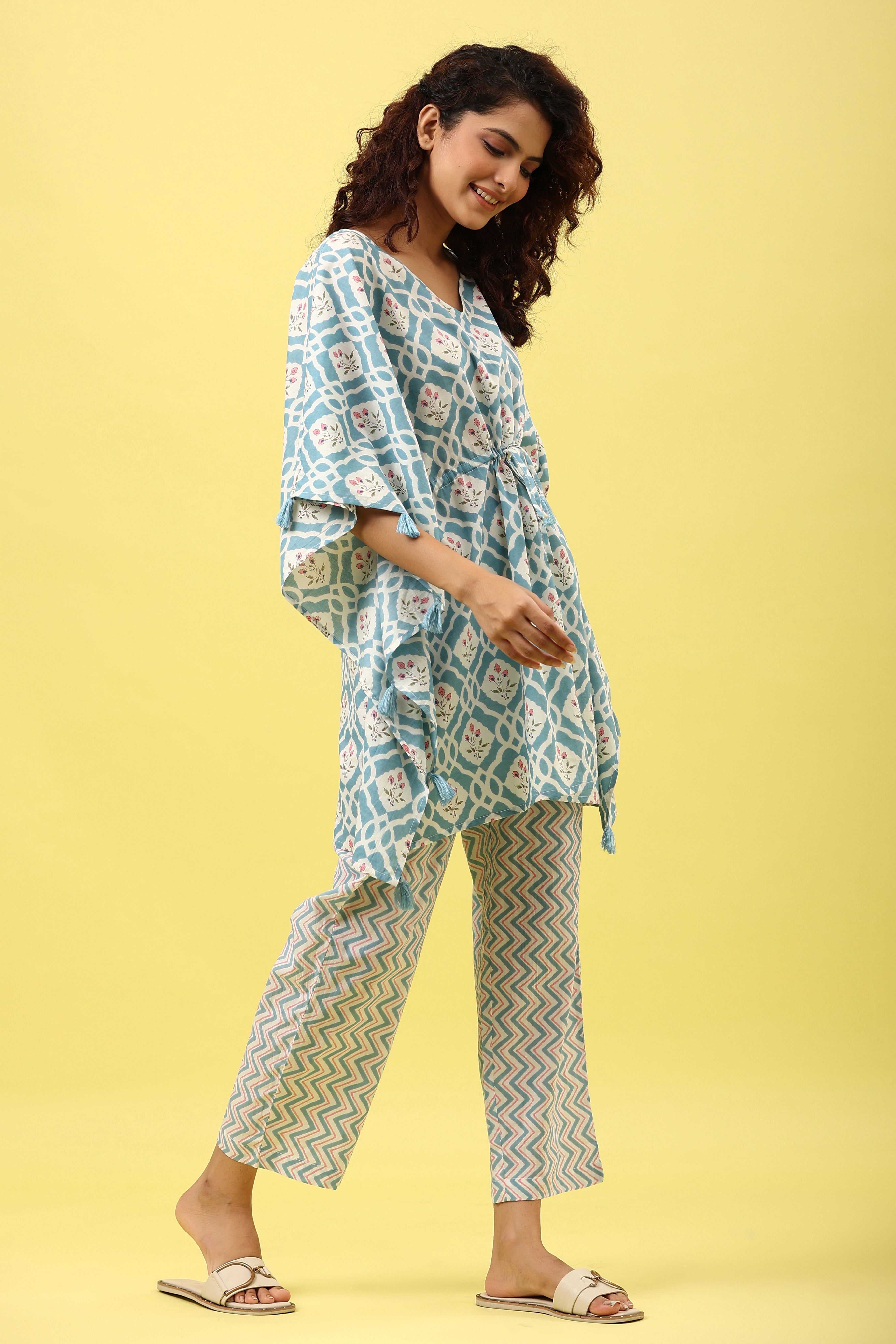 Jharokha on Blue Kaftan Pajama