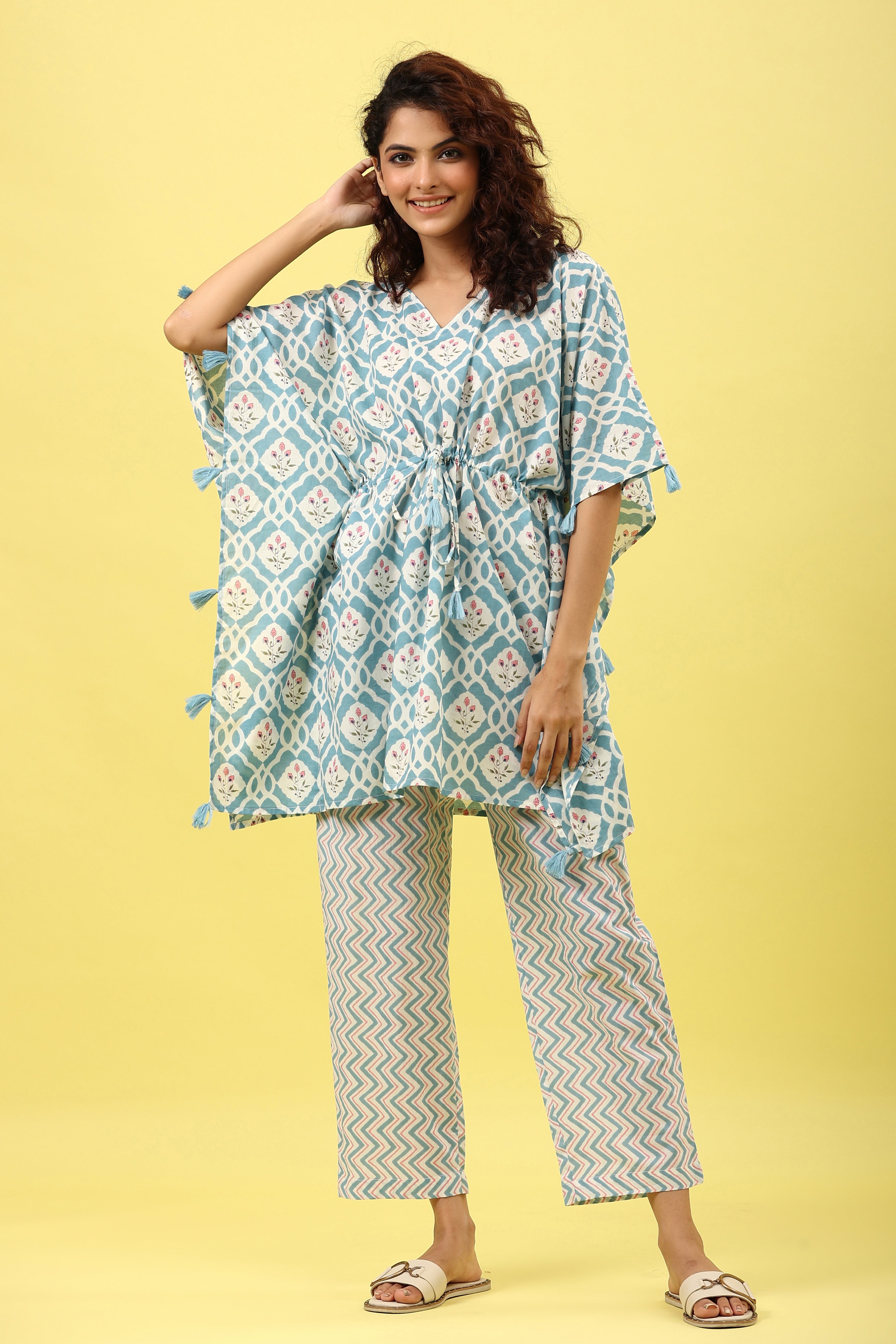 Jharokha on Blue Kaftan Pajama