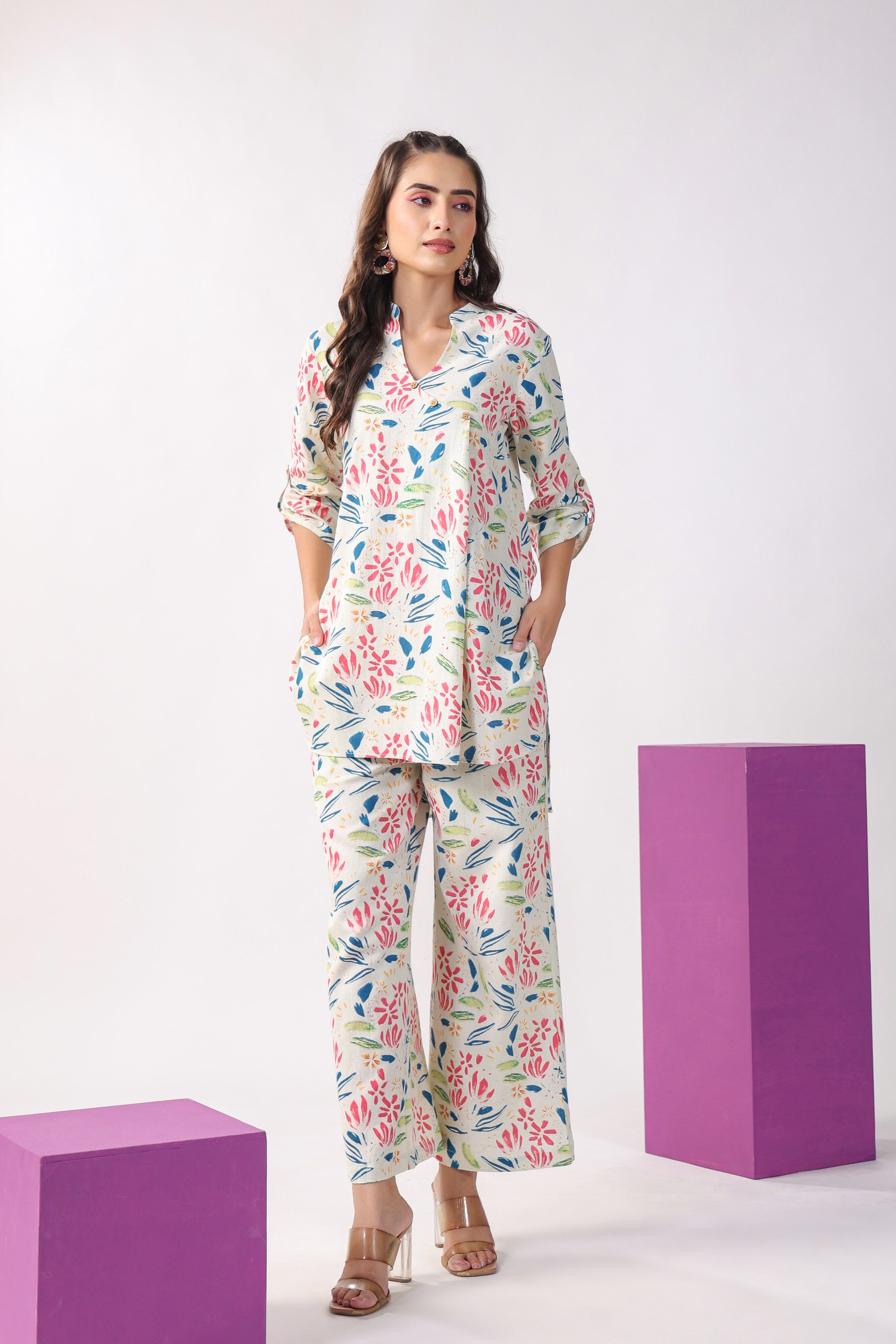 Floral Print on Cotton Flex Lounge Co-ord Set