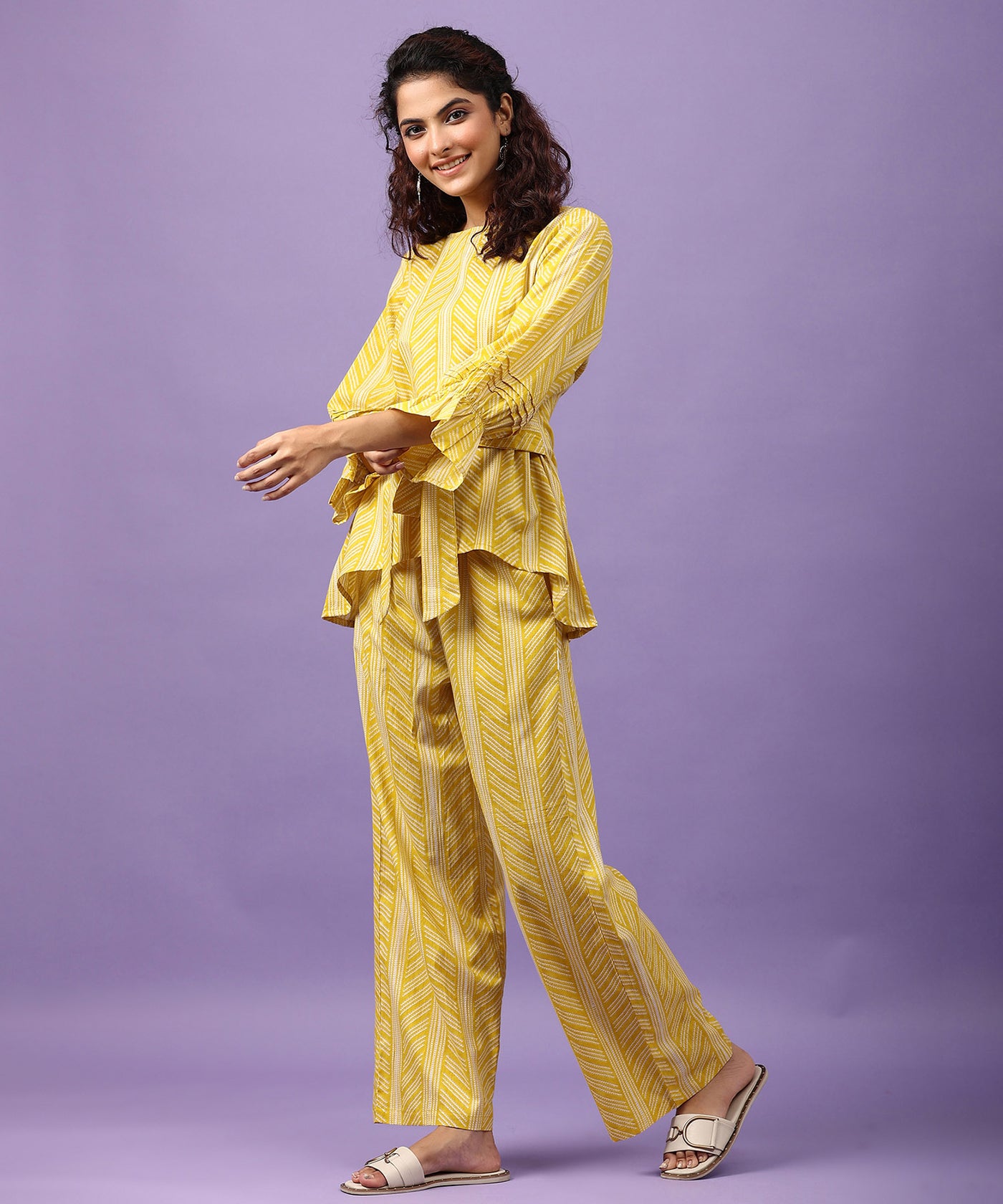 Patterned Shibori on Cotton Yellow Front Tie Co-ord Set