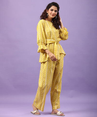 Patterned Shibori on Cotton Yellow Front Tie Co-ord Set