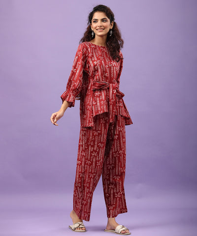 Bloom Maroon Cotton Front Tie-up Co-ord Set