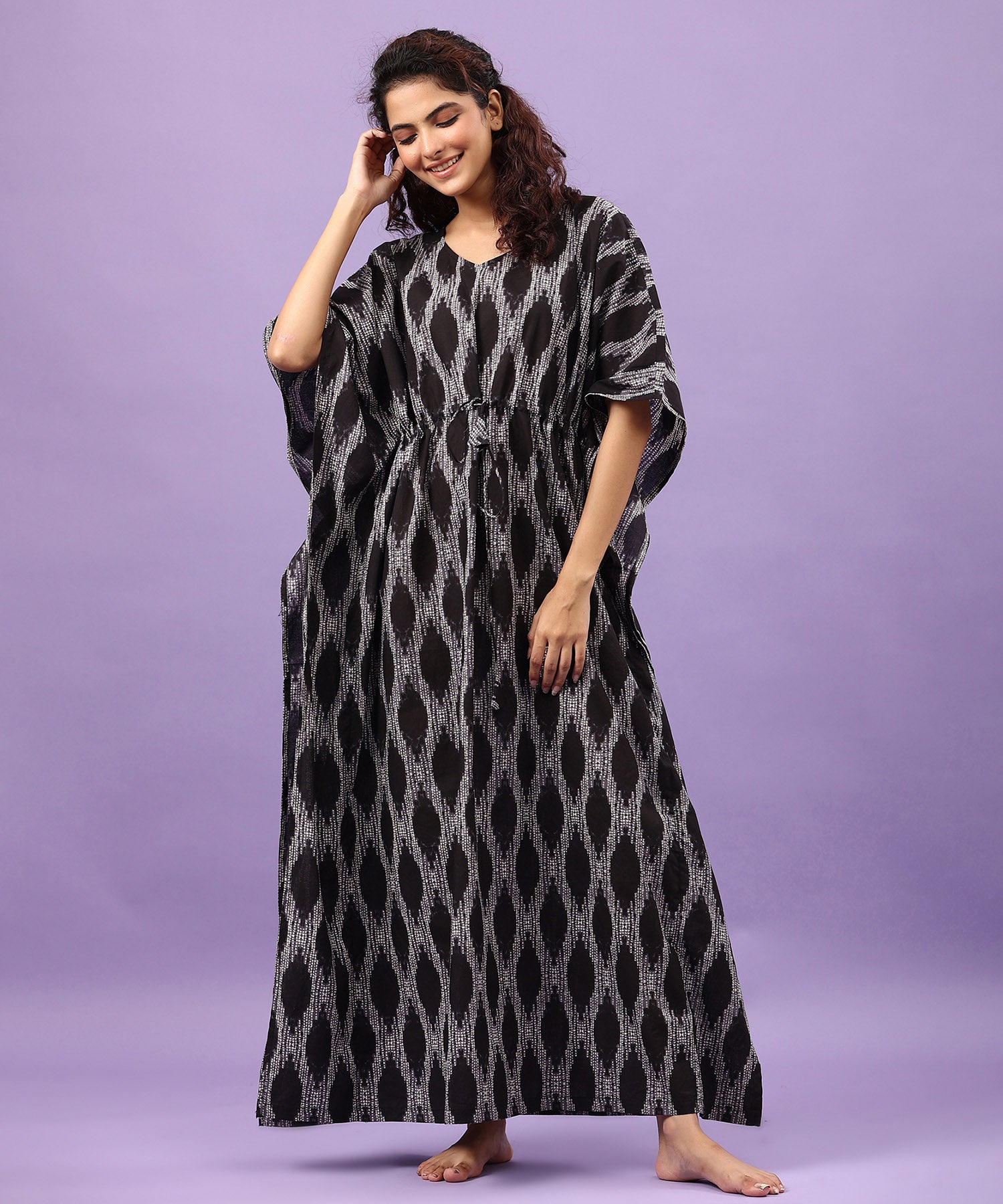 Textured Shibori on Black Cotton Kaftan